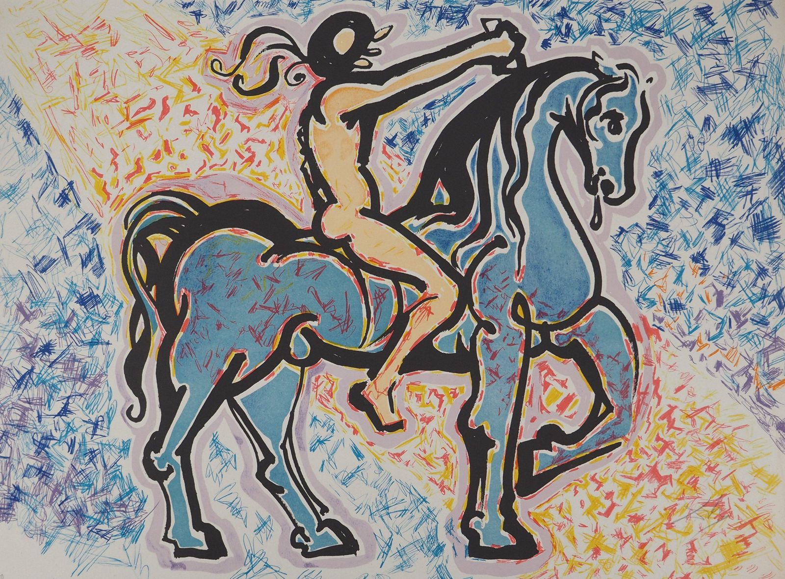 Salvador Dalí­The Vitraux : Horseman   Original Lithograph, Handsigned (Field #76 2b)1973 photo furniture
