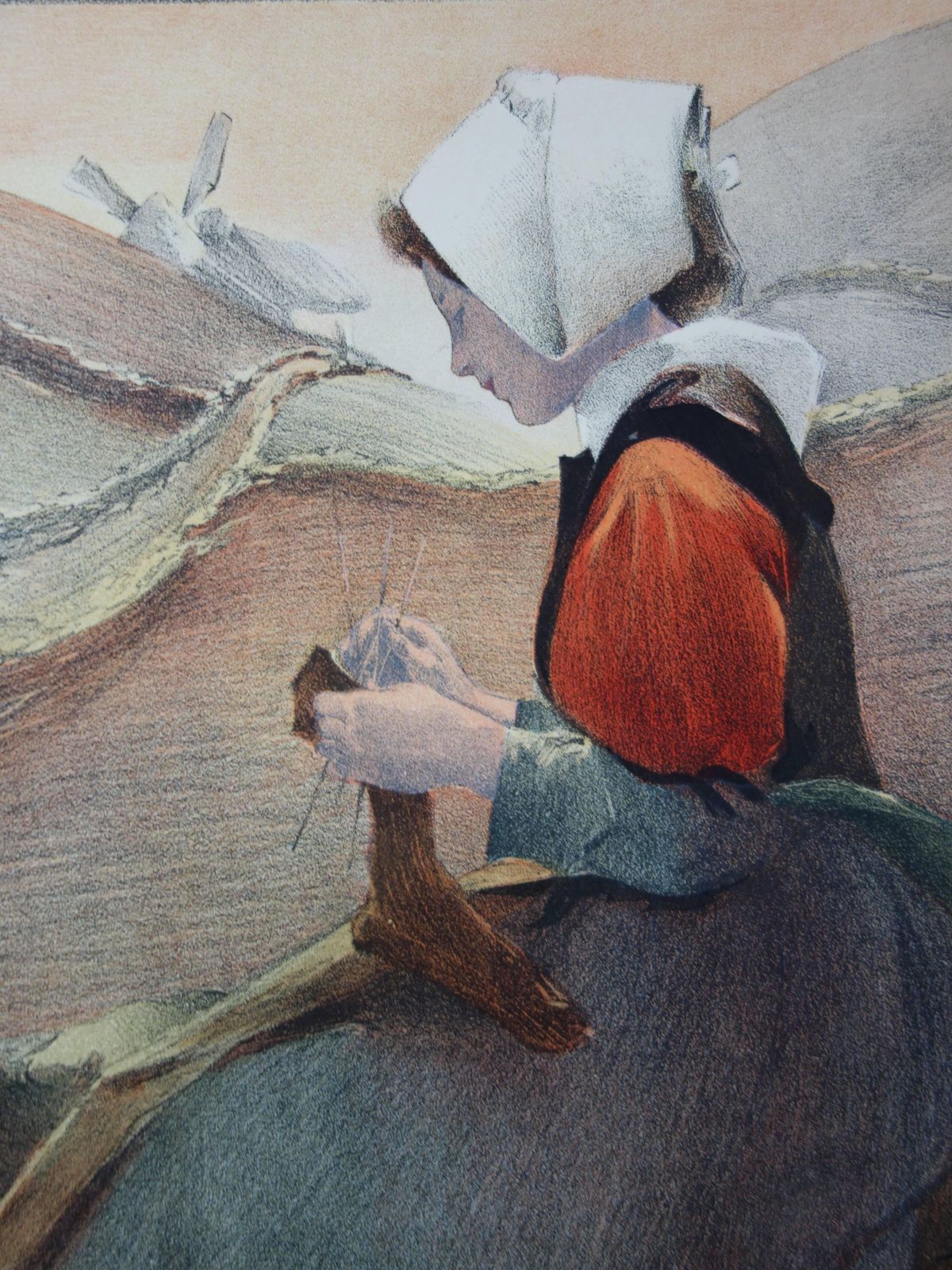 Jacques Welybrittany Woman Kniting In Traditional Costume   Original Lithograph, 18971897/98 photo for sale