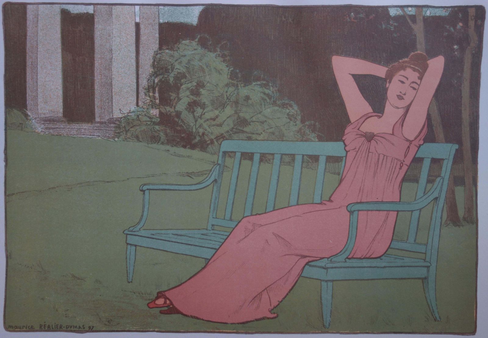 Maurice Réalier Dumasart Nouveau Woman In A Garden   Original Lithograph, 18971895 photo Art