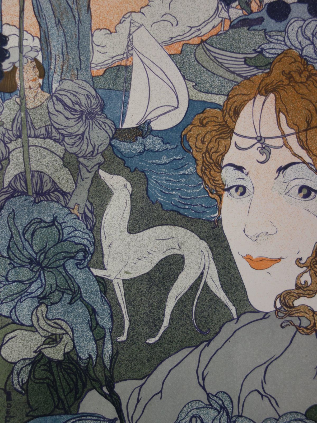 Georges De Feurereturn (Art Nouveau   Woman, Greyhound And Boat)   Original Lithograph, 18971897 photo vinterior