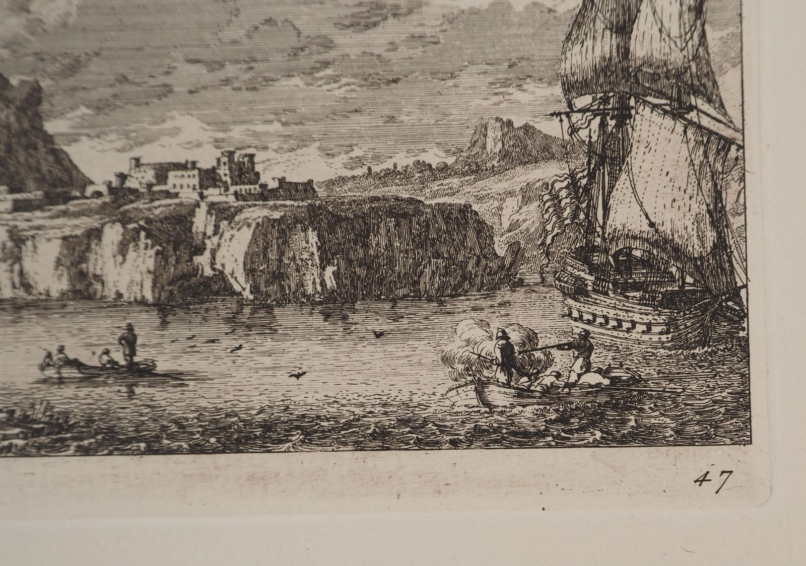 Gabriel Perellelandscape With A Sailboat And Fishermen   Original Etching photo buy