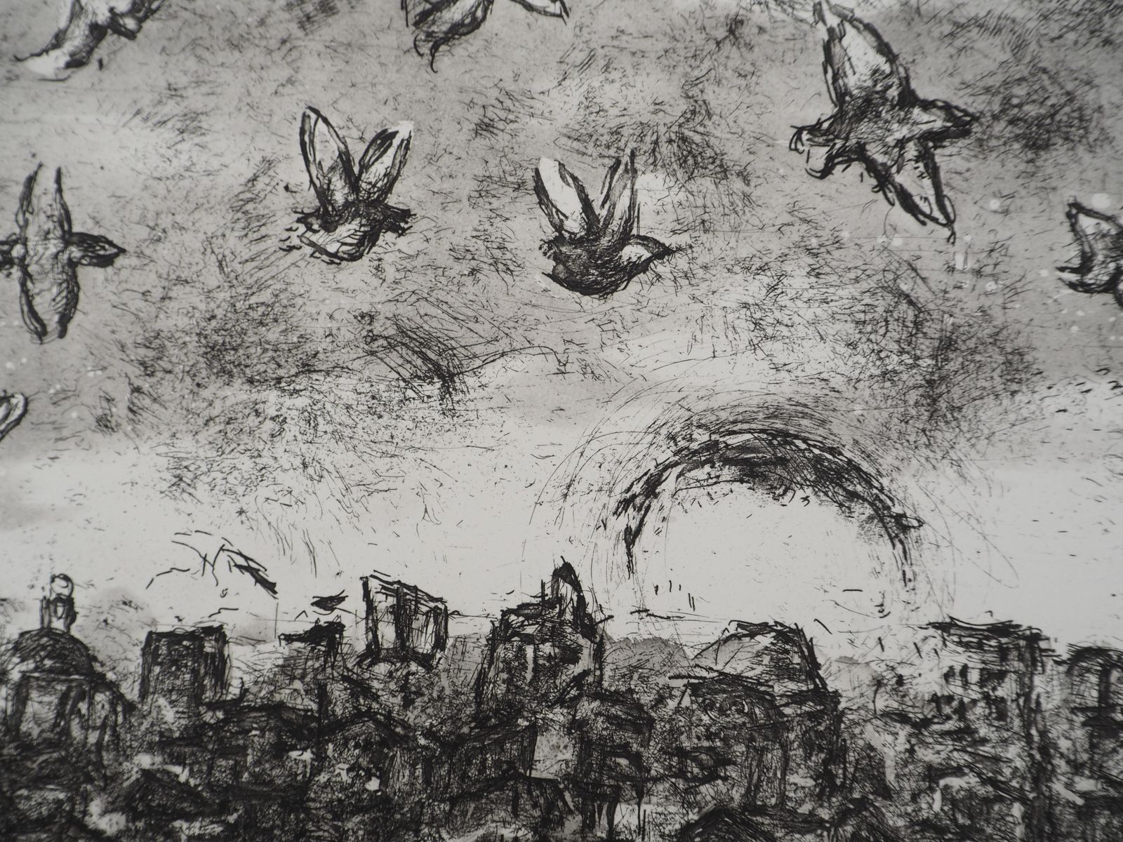 Marc Chagallon The Earth, Crowd And Birds   Original Etching (Cramer #103)1977 photo 772.0