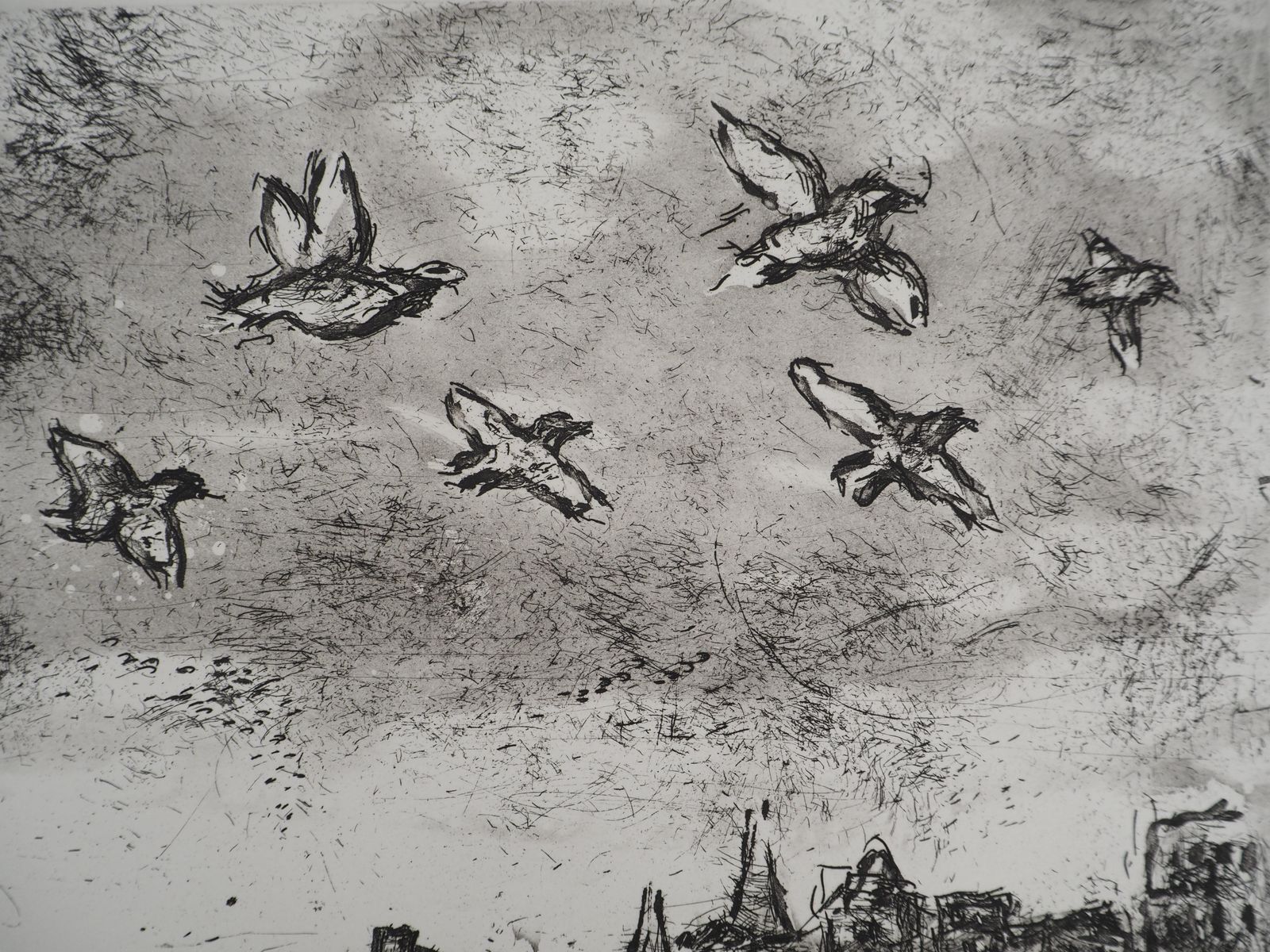 Marc Chagallon The Earth, Crowd And Birds   Original Etching (Cramer #103)1977 photo vinterior