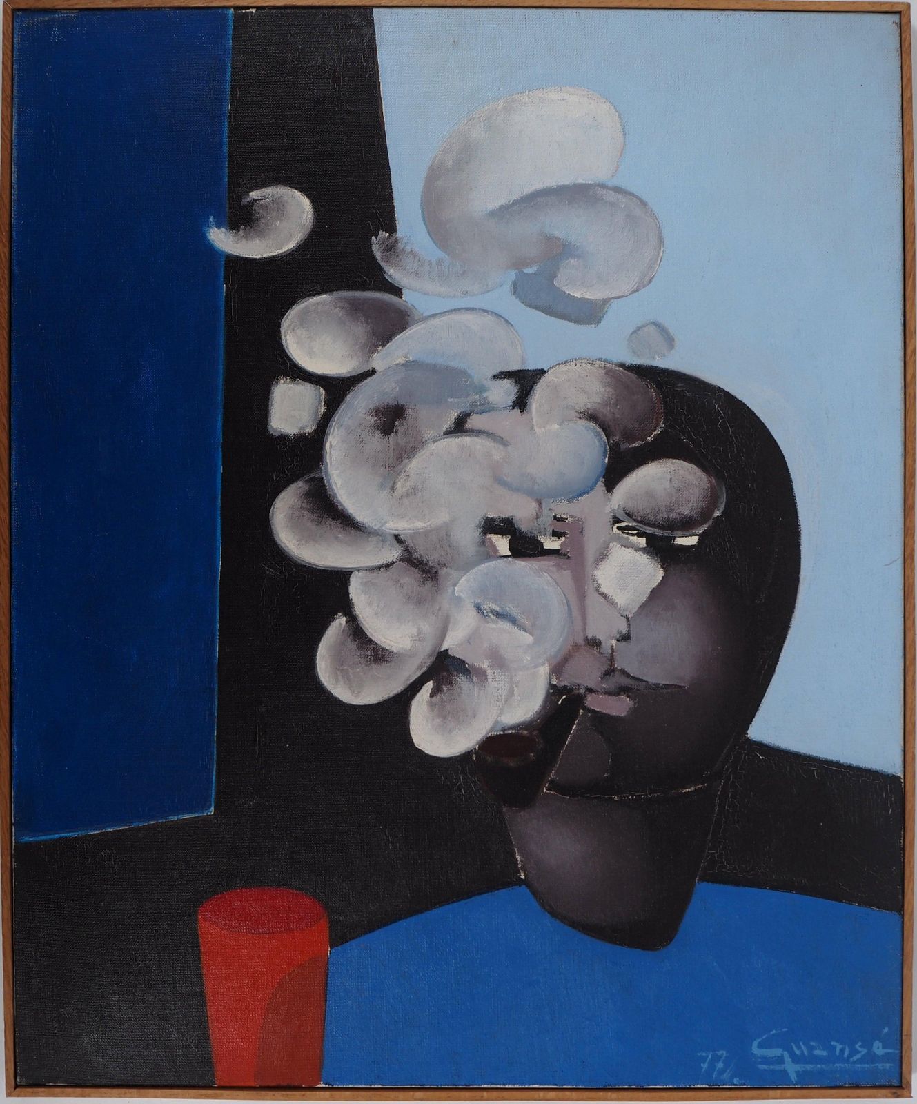 Antonio Guansesurrealist Pipe Smoker   Original Oil On Canvas, Signed1977