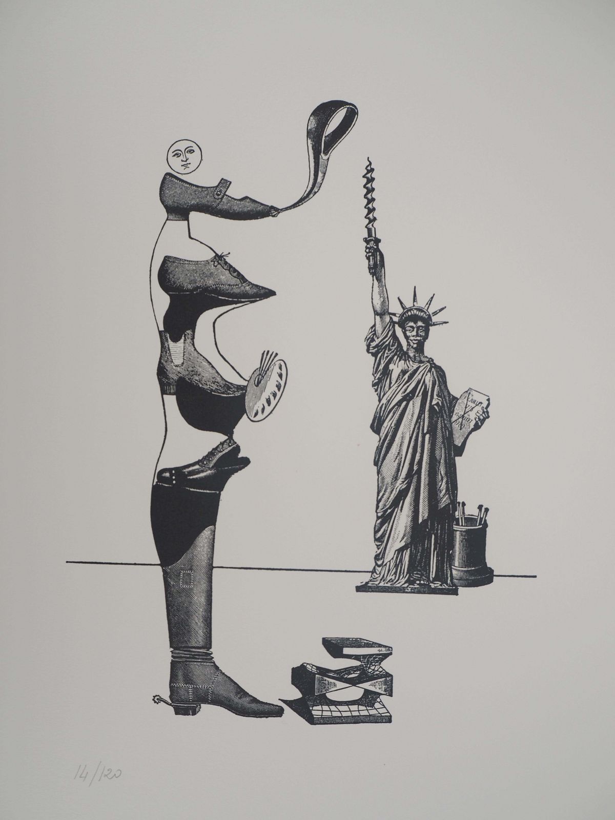 Max Ernstshoe Artist And Statue Of Liberty   Original Lithograph   Limited / 120 Copies1974
