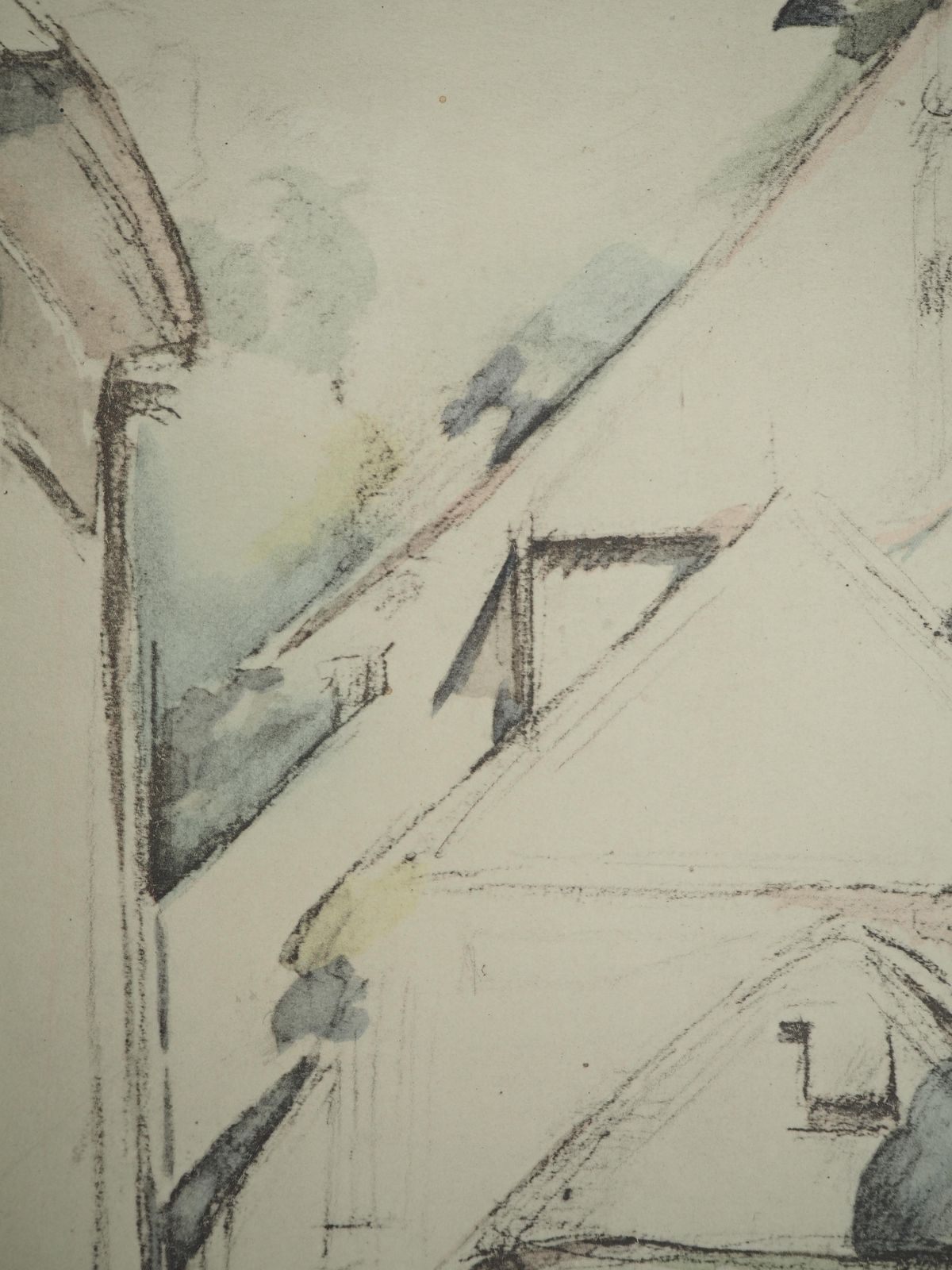 Small Village In France, Near The Church   Lithograph, 19711971 photo 343.0