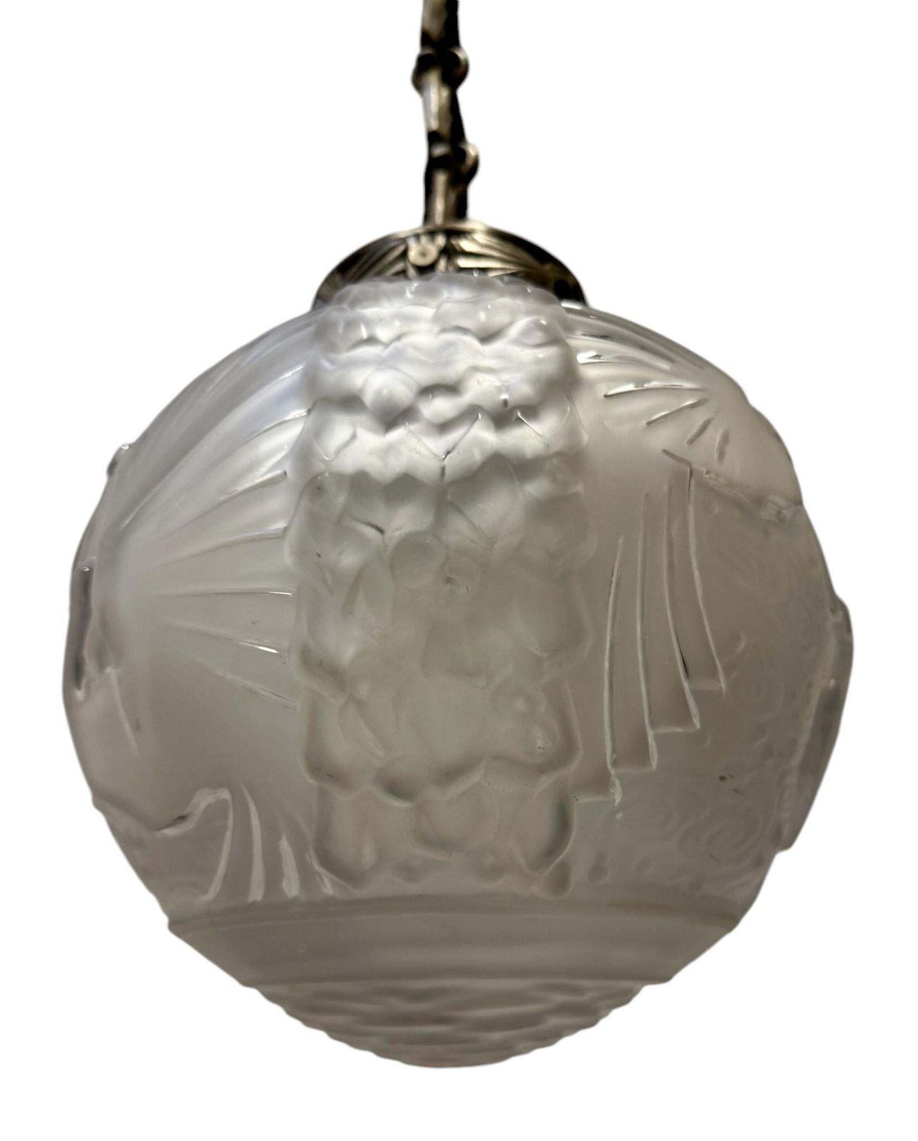 photo vinterior Muller Frères Luneville  Art Deco Pendant With Original Birds Shade, 1930s