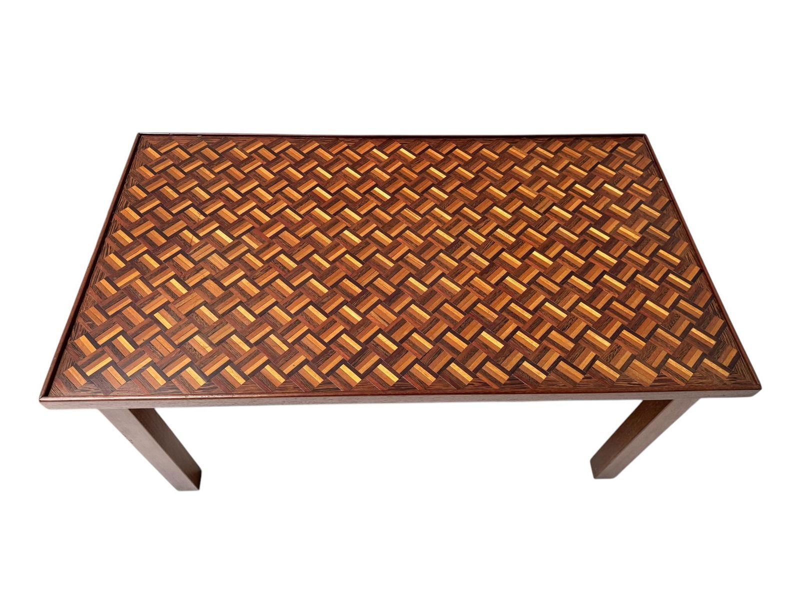 Pair Of Mid Century Modern Side Tables With Mosaic Inlaid Tops, 1960s photo vintage