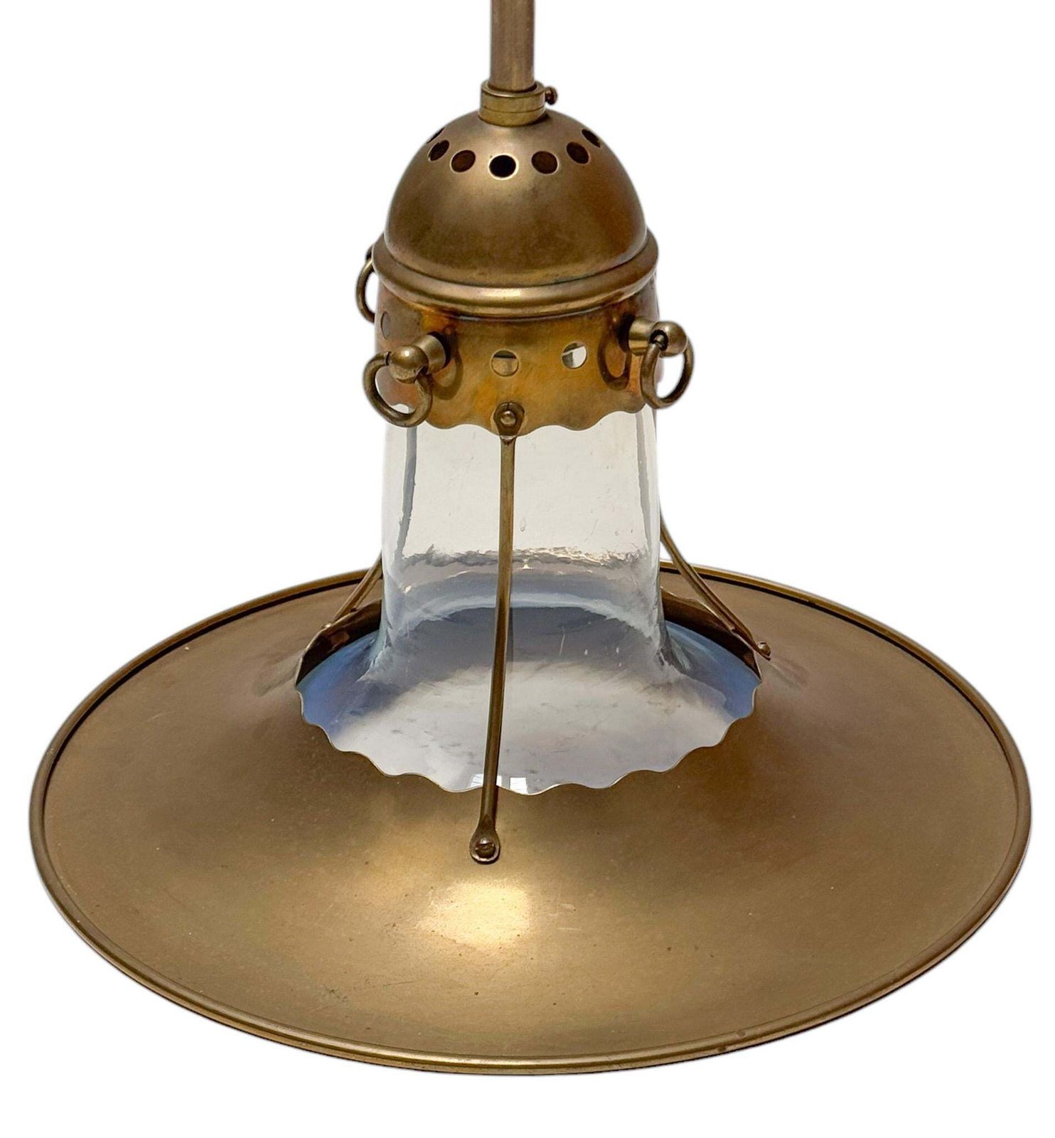 Arts & Crafts Brass Pendant With Origina Blownl Glass Shade, 1900s photo 1673.0