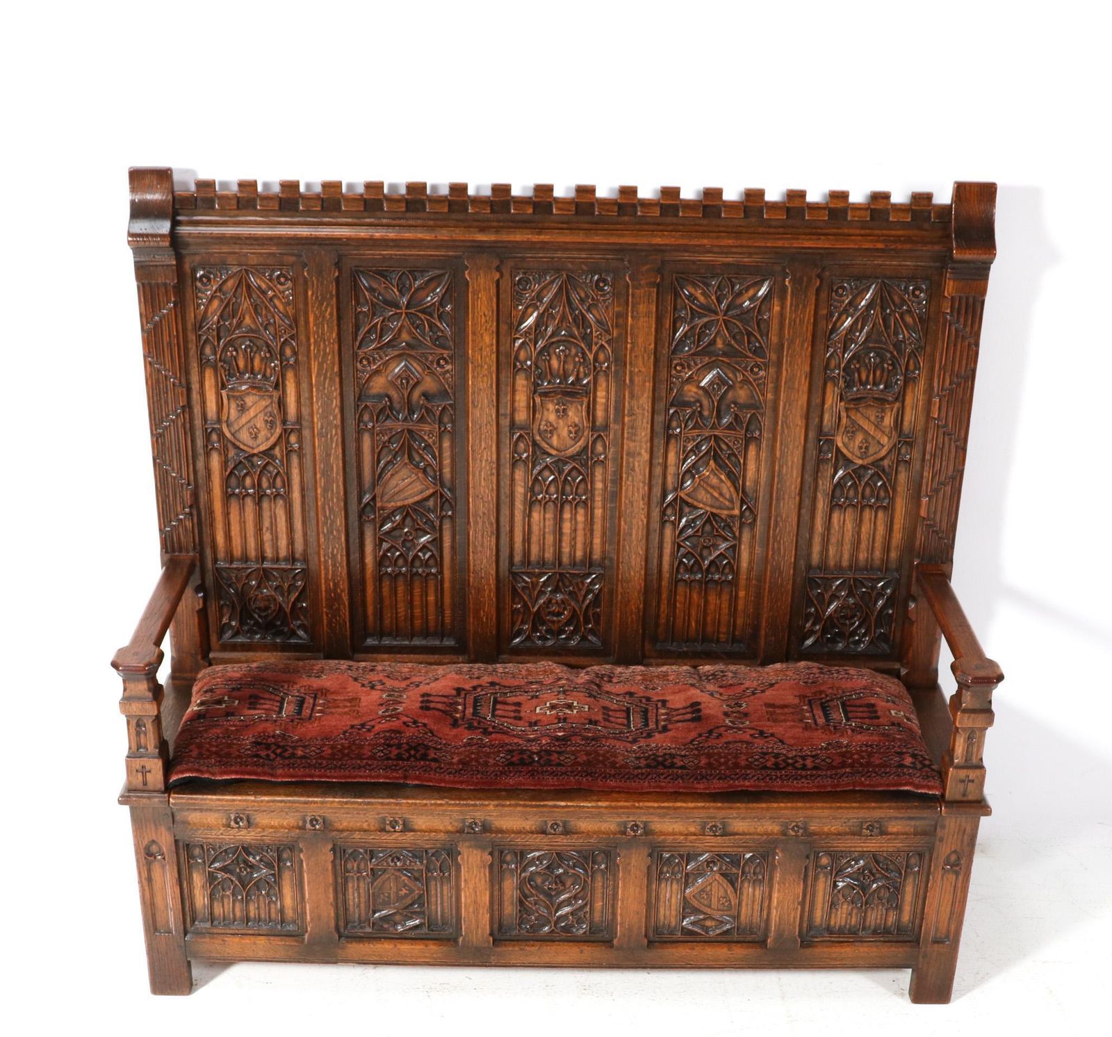 1930.0 Gothic Revival Oak High Back Hall Bench, 1900s photo
