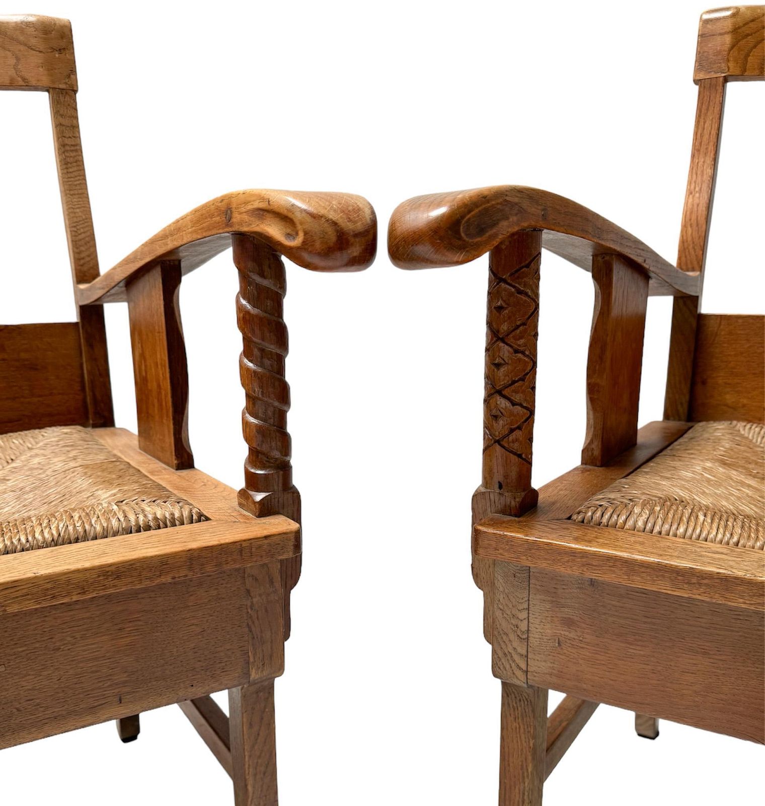 Pair Of Rustic Carved Oak Armchairs By Anton Fortuin, 1940s photo furniture