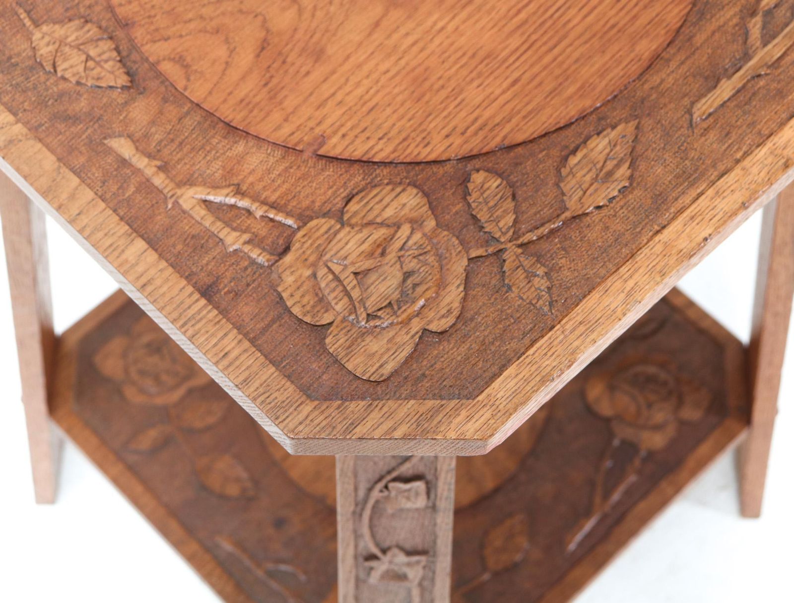 Oak Art Nouveau Arts & Crafts Side Table, 1900s photo vinterior