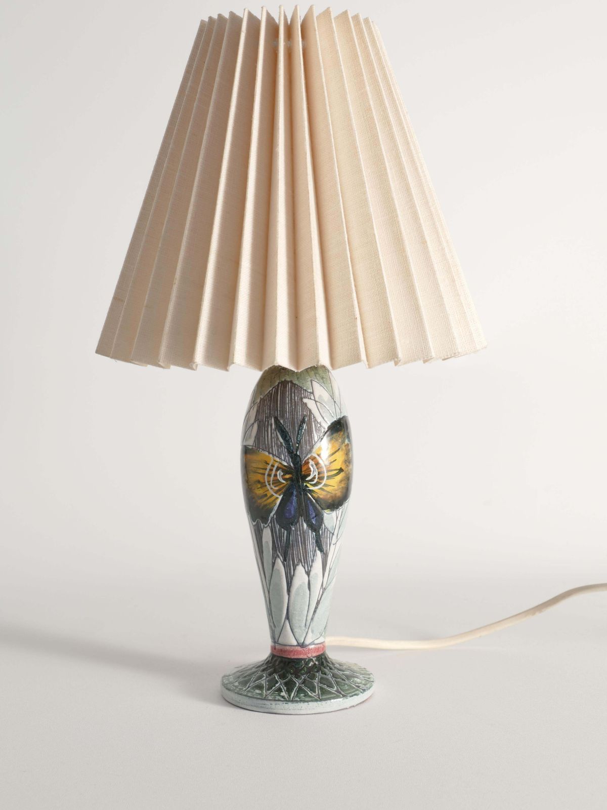 Scandinavian Modern Ceramic Butterfly Motif Table Lamp By Tilgmans, Sweden 1960 photo vintage
