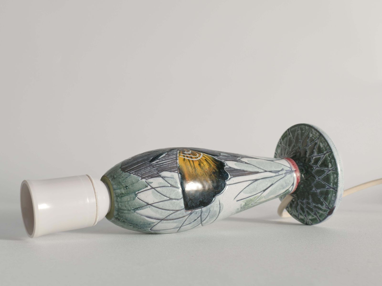 photo for sale Scandinavian Modern Ceramic Butterfly Motif Table Lamp By Tilgmans, Sweden 1960