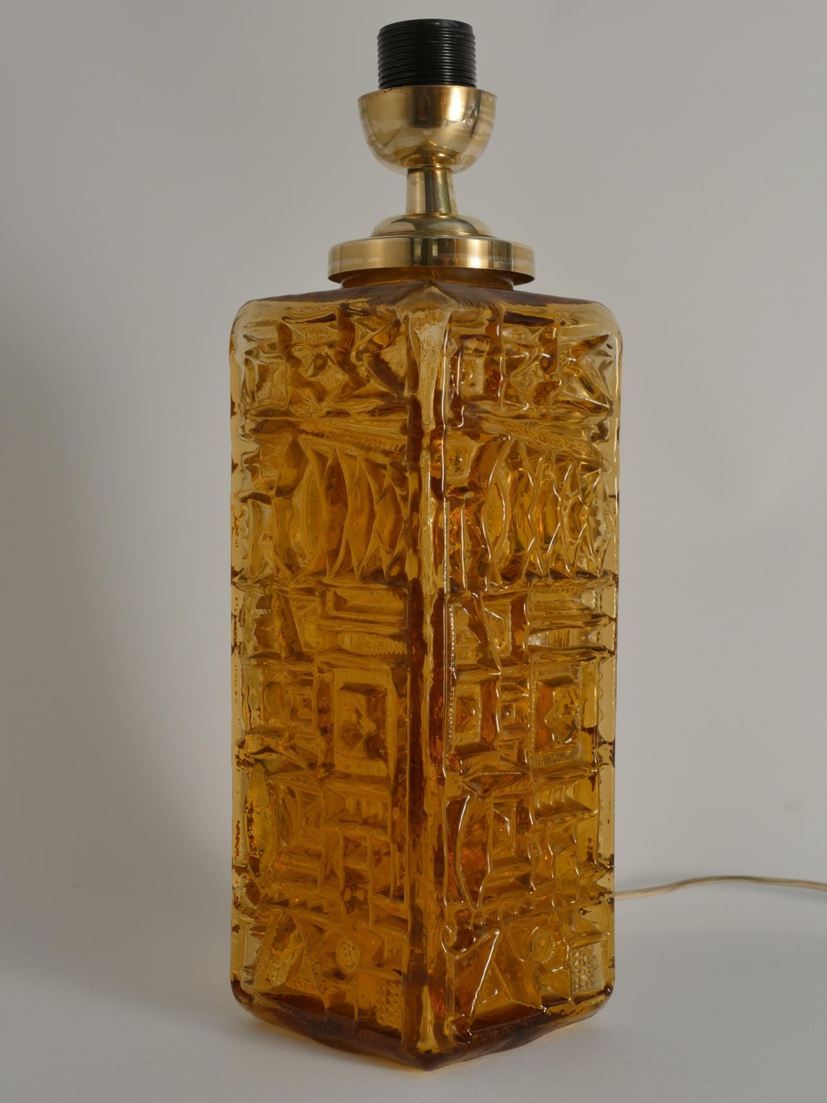 Large Amber Glass Table Lamp By Gustav Leek For Orrefors, 1960s photo for sale