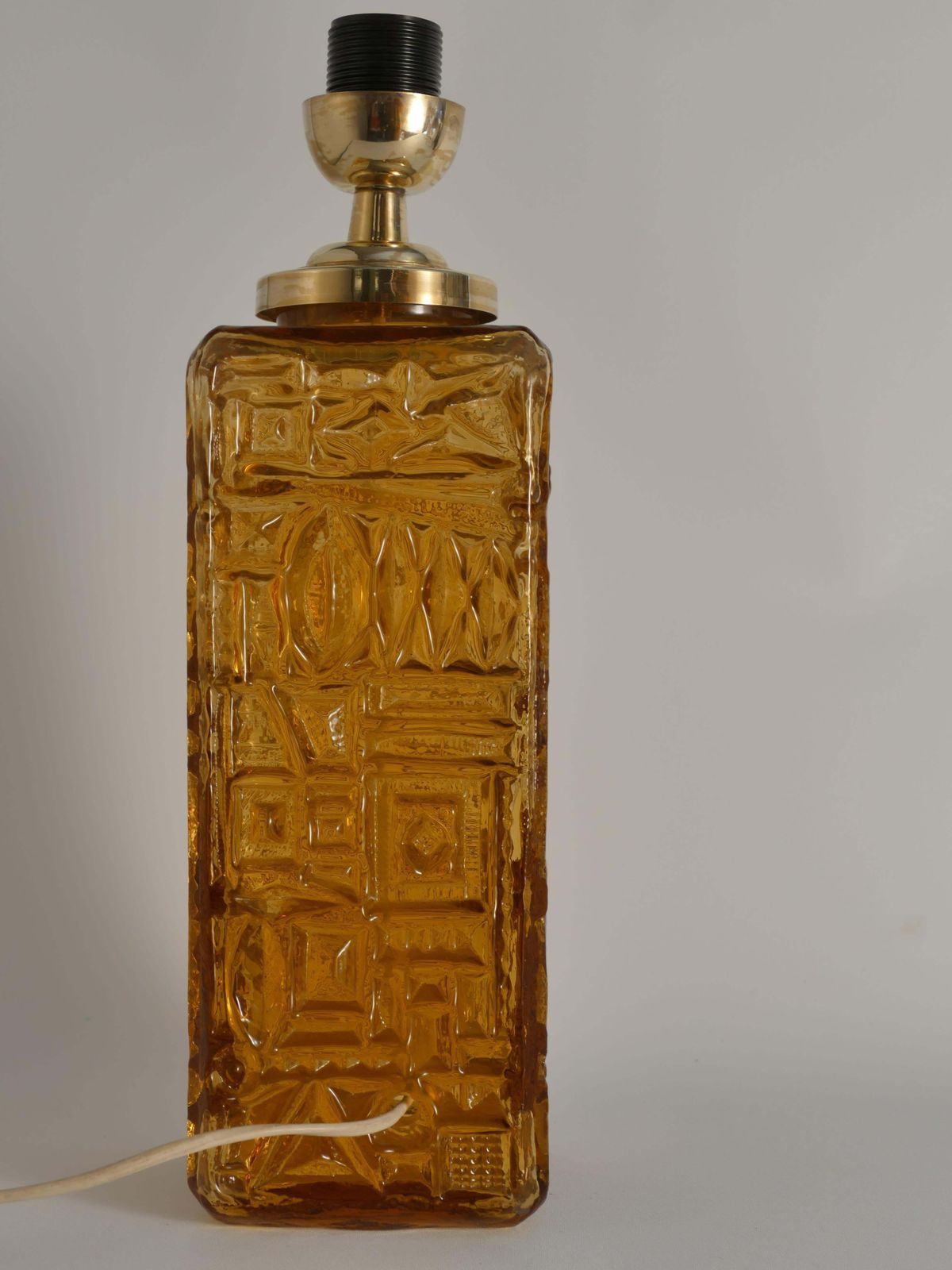 Large Amber Glass Table Lamp By Gustav Leek For Orrefors, 1960s photo Lighting