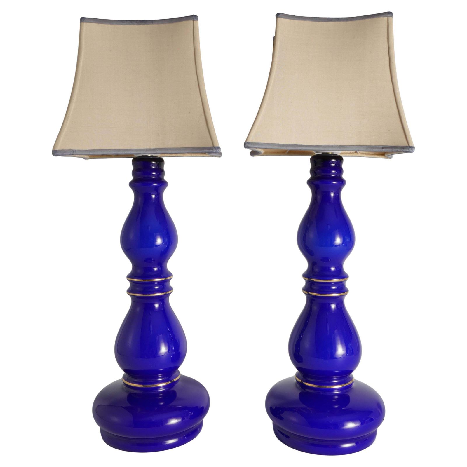 Baluster Shaped Cobalt Blue Glass Table Lamps, Rosdala Glassworks 1960, Set Of 2