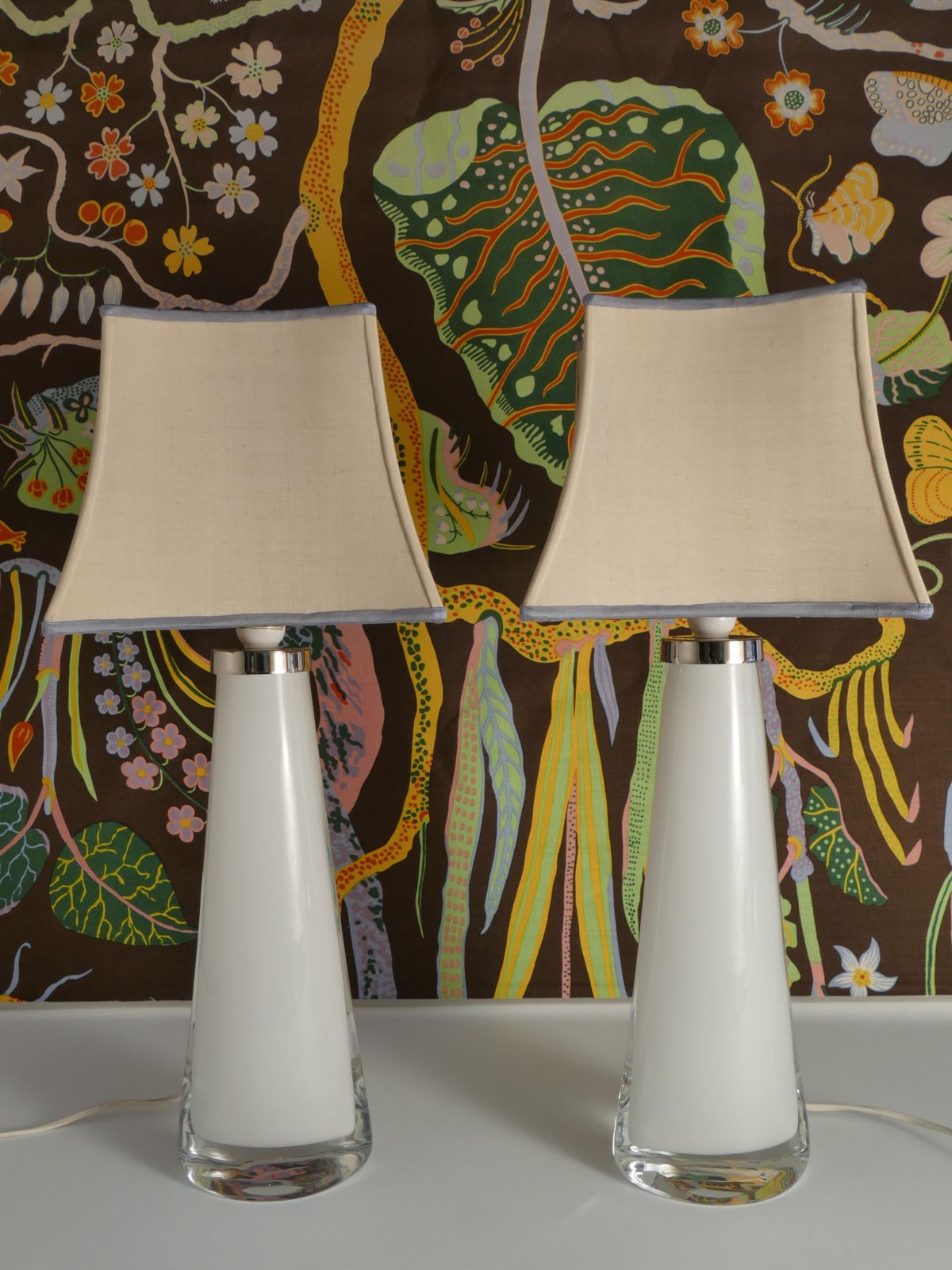 Large White Crystal Glass Table Lamps, Carl Fagerlund, Orrefors, 1960, Set Of 2 photo for sale