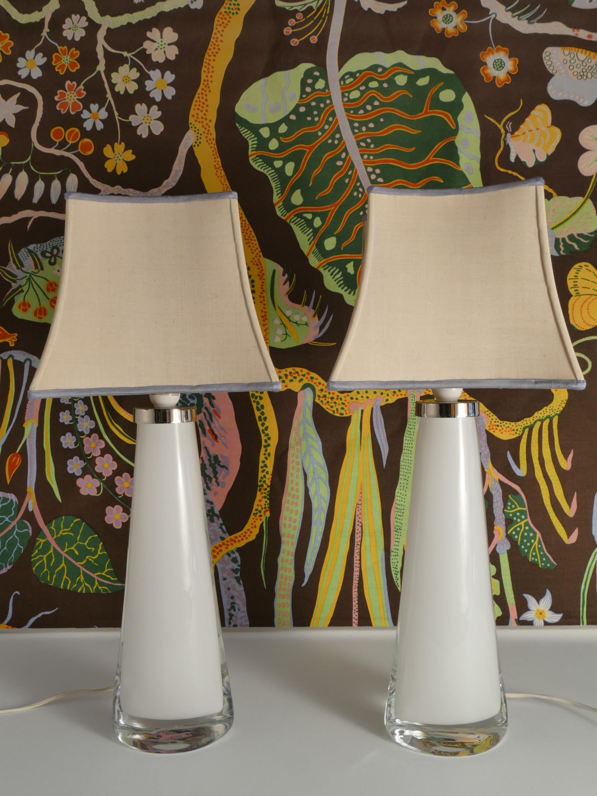 Large White Crystal Glass Table Lamps, Carl Fagerlund, Orrefors, 1960, Set Of 2 photo Lighting