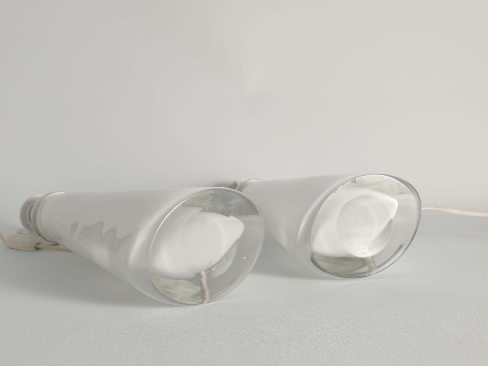 photo for sale Large White Crystal Glass Table Lamps, Carl Fagerlund, Orrefors, 1960, Set Of 2