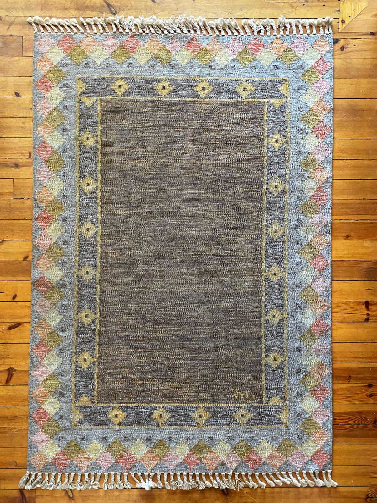 Scandinavian Modern Röllakan Pastel Color Flatweave Rug, Sweden, 1950s photo 3551.0