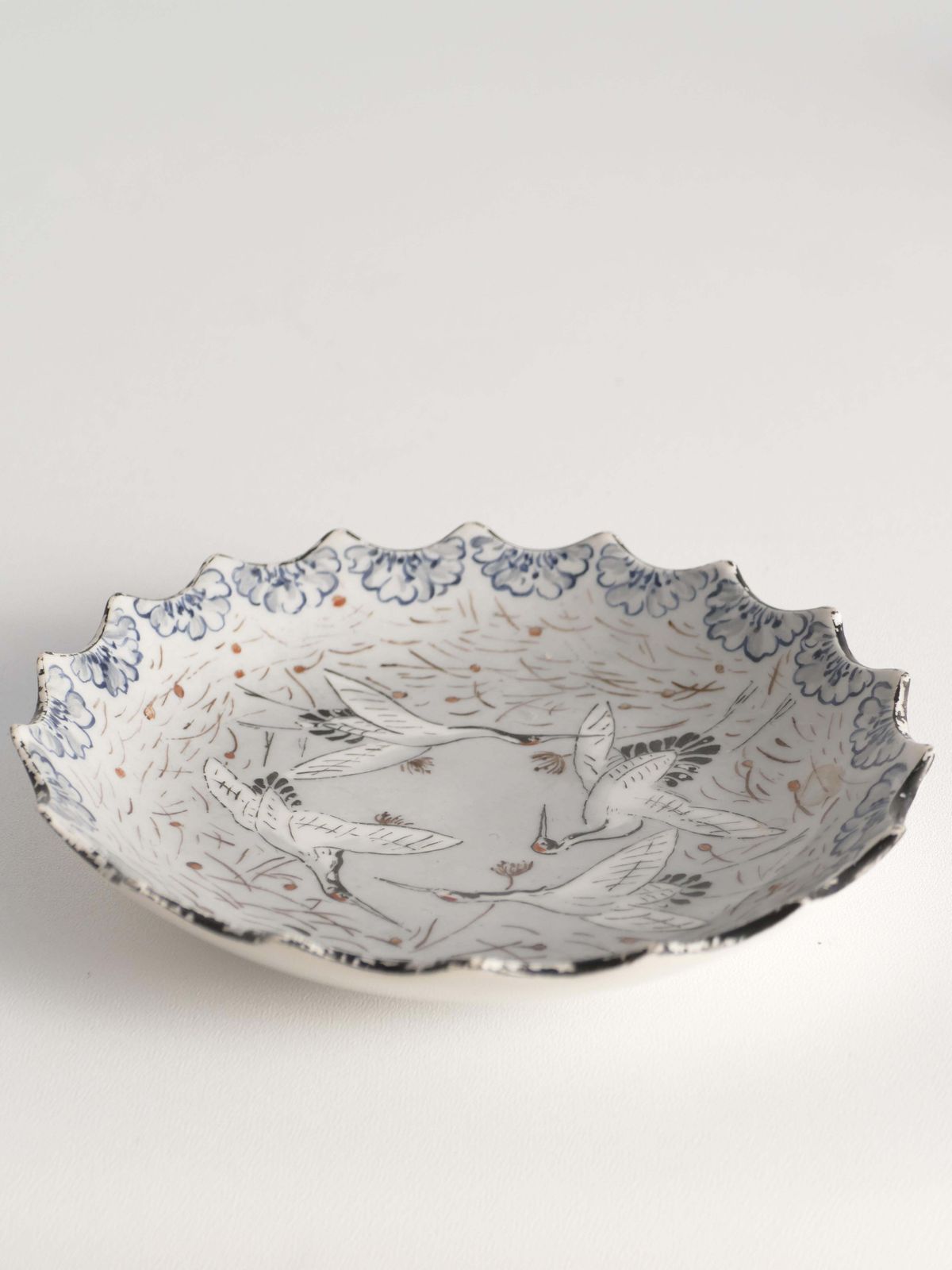 Japanese Meiji Period Light Blue Porcelain Dish With Cranes photo 141.0