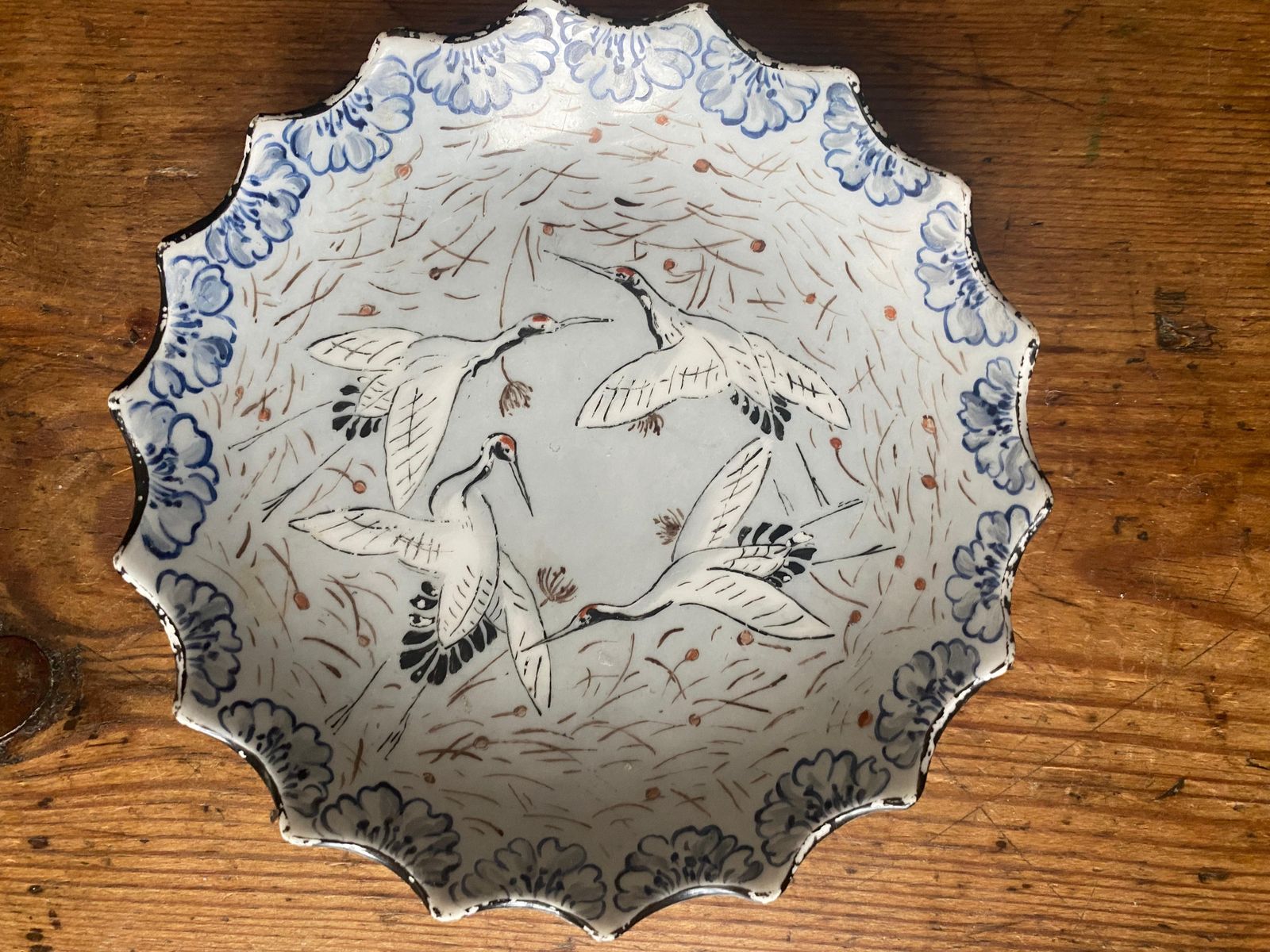 Japanese Meiji Period Light Blue Porcelain Dish With Cranes photo buy