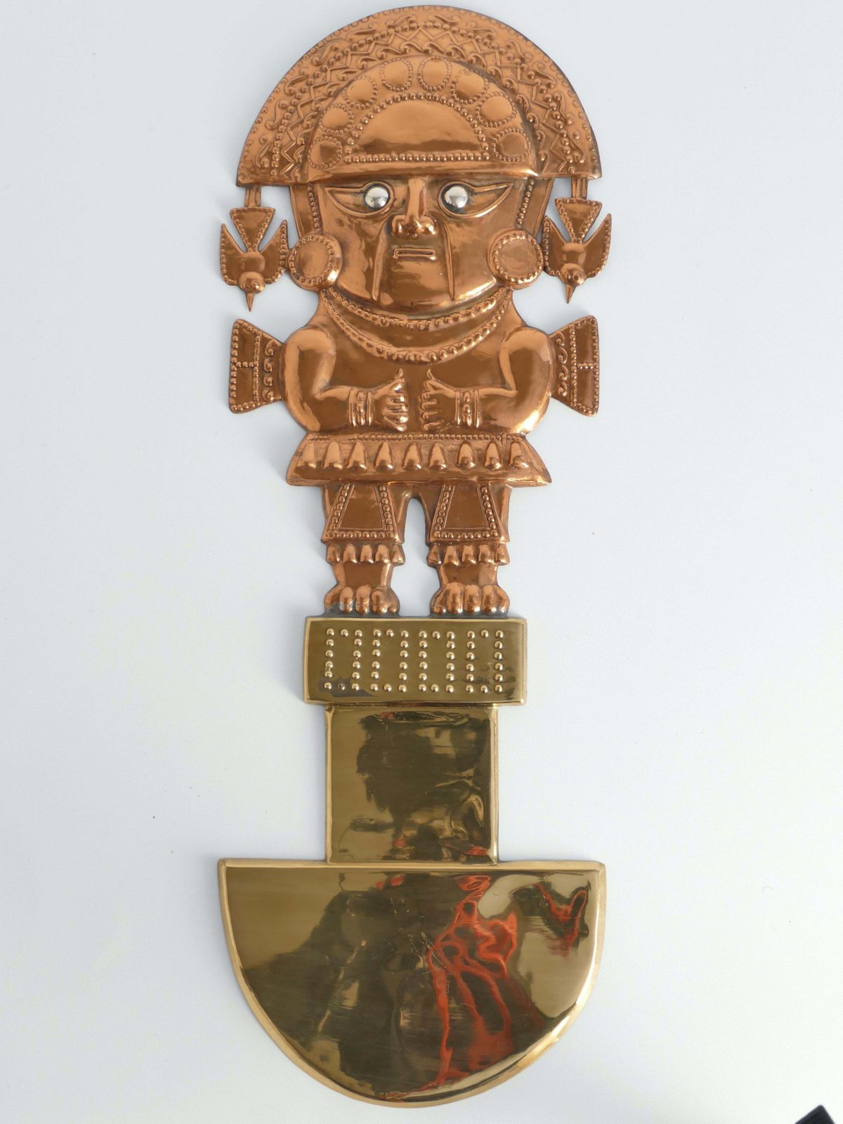 Peruvian Naylamp Brass & Copper Model Of A Ceremonial Tumi Knife Wall Hanging photo furniture