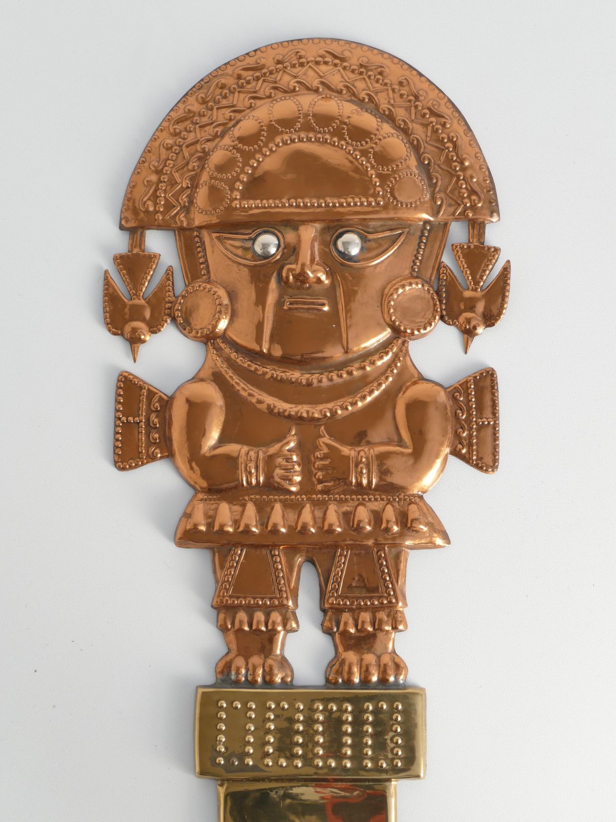 Peruvian Naylamp Brass & Copper Model Of A Ceremonial Tumi Knife Wall Hanging photo Art
