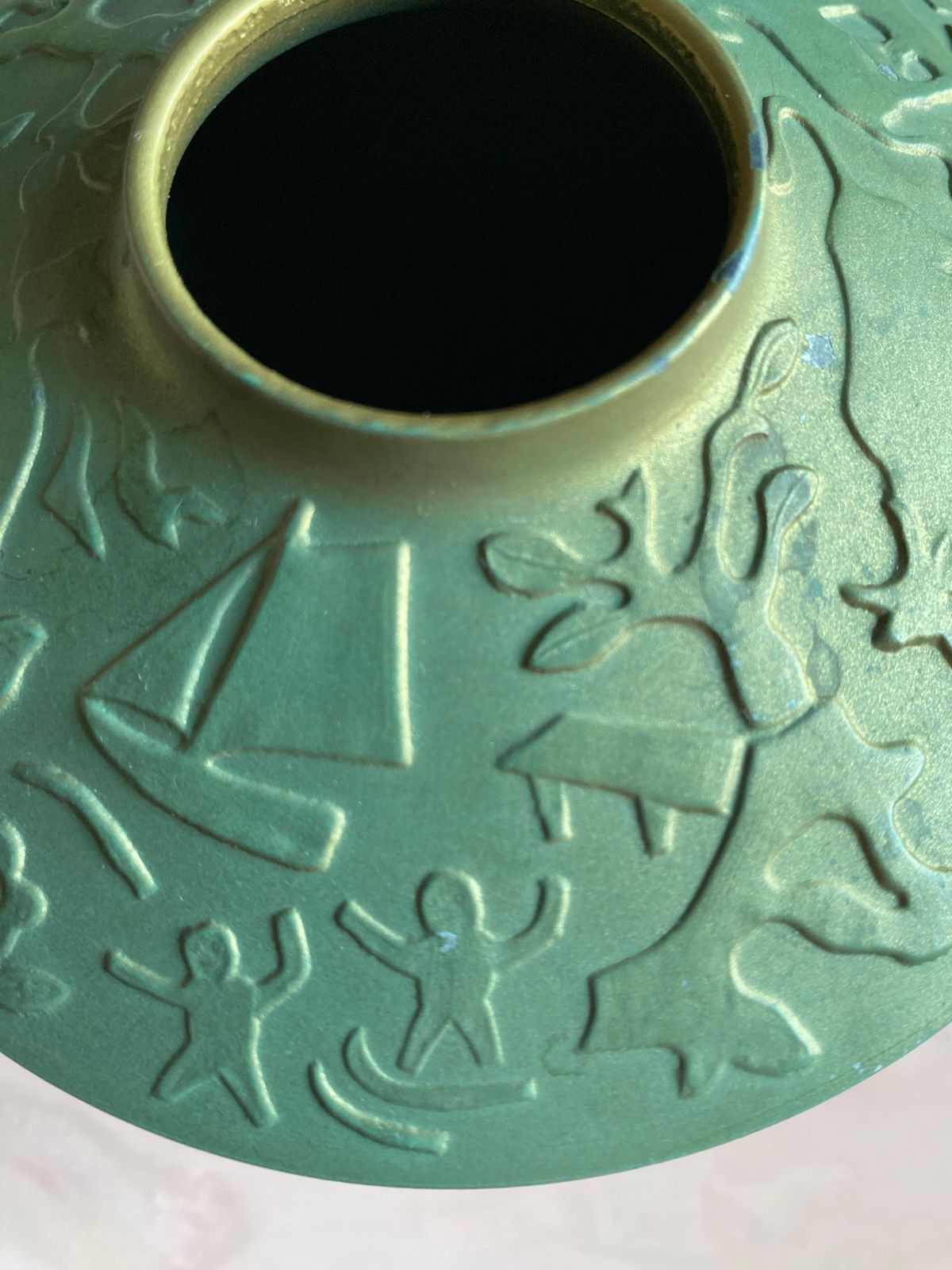 Art Deco Sage Green Metal Vase Attributed To Sonja Katzin, Stjärnmetall, 1940s photo vinterior