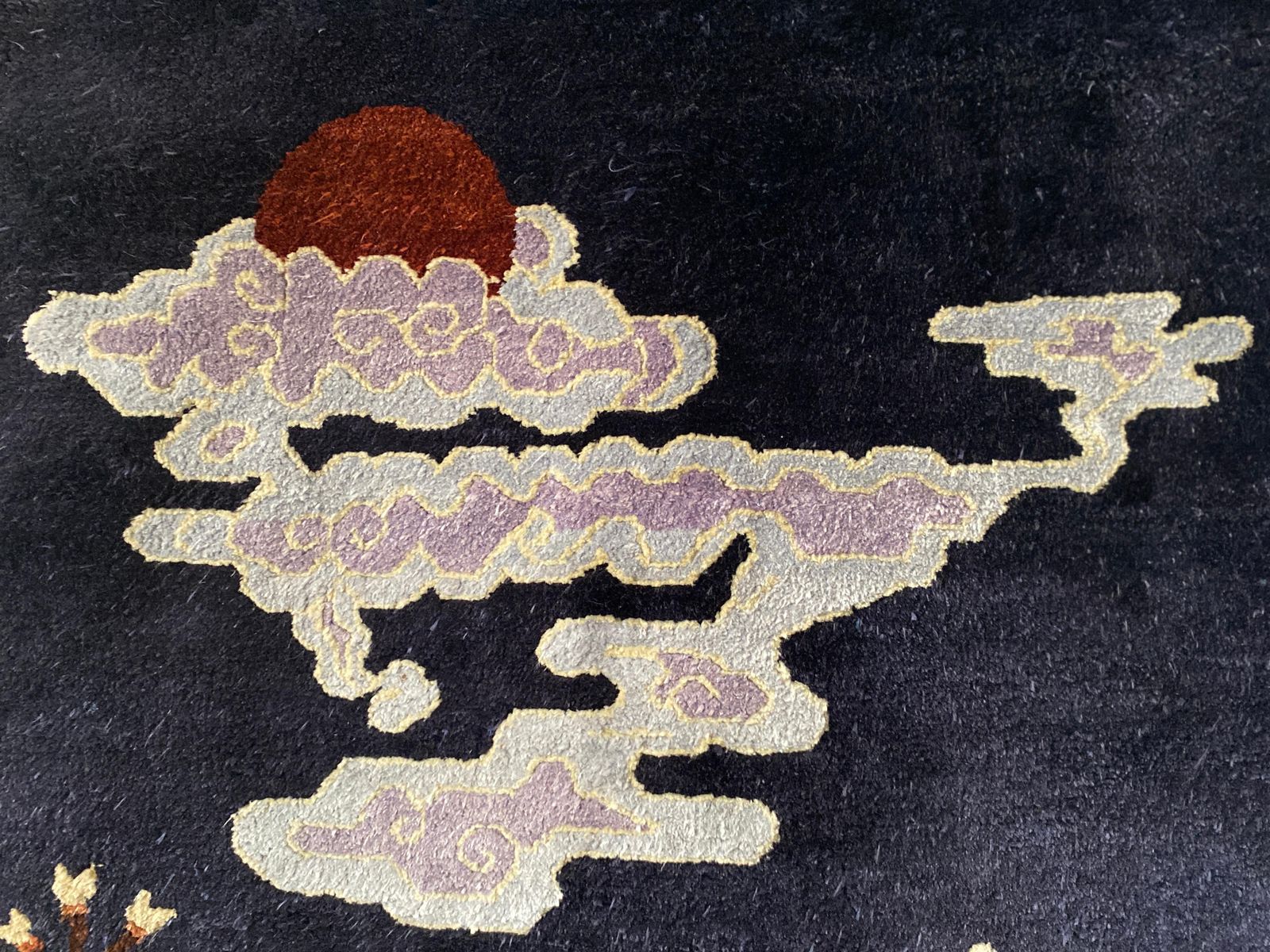 photo vintage Art Deco Chinese Handmade Silk Bautou Tapestry Rug, Early 20th Century