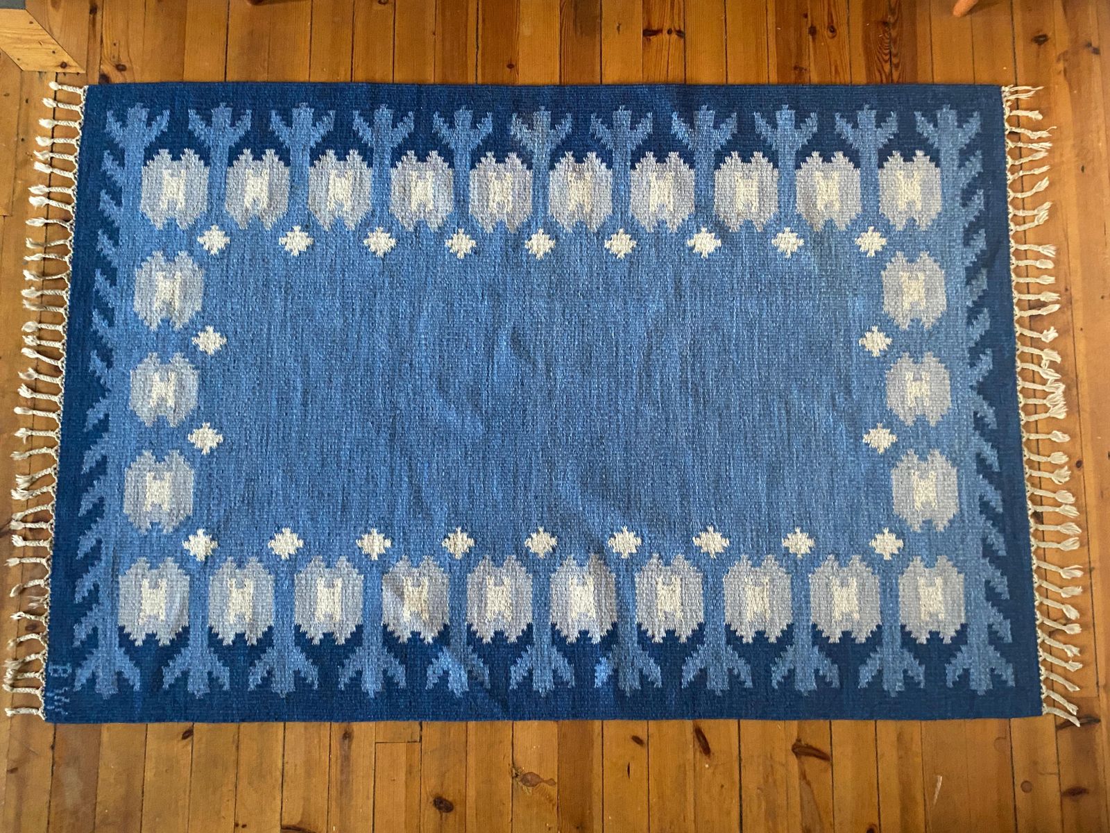 Scandinavian Modern Blue Rölakan Flatweave Rug By Berit Koenig Woelfer Sweden photo 2811.0