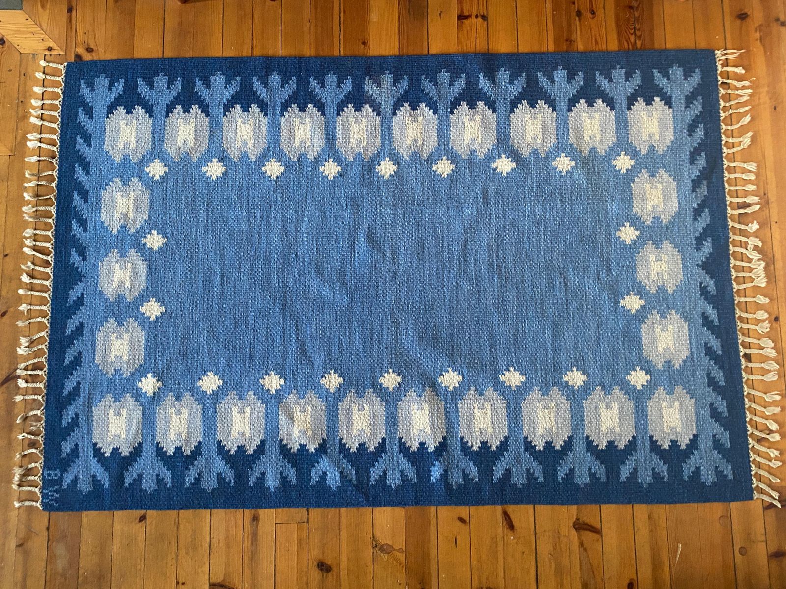 Scandinavian Modern Blue Rölakan Flatweave Rug By Berit Koenig Woelfer Sweden photo buy