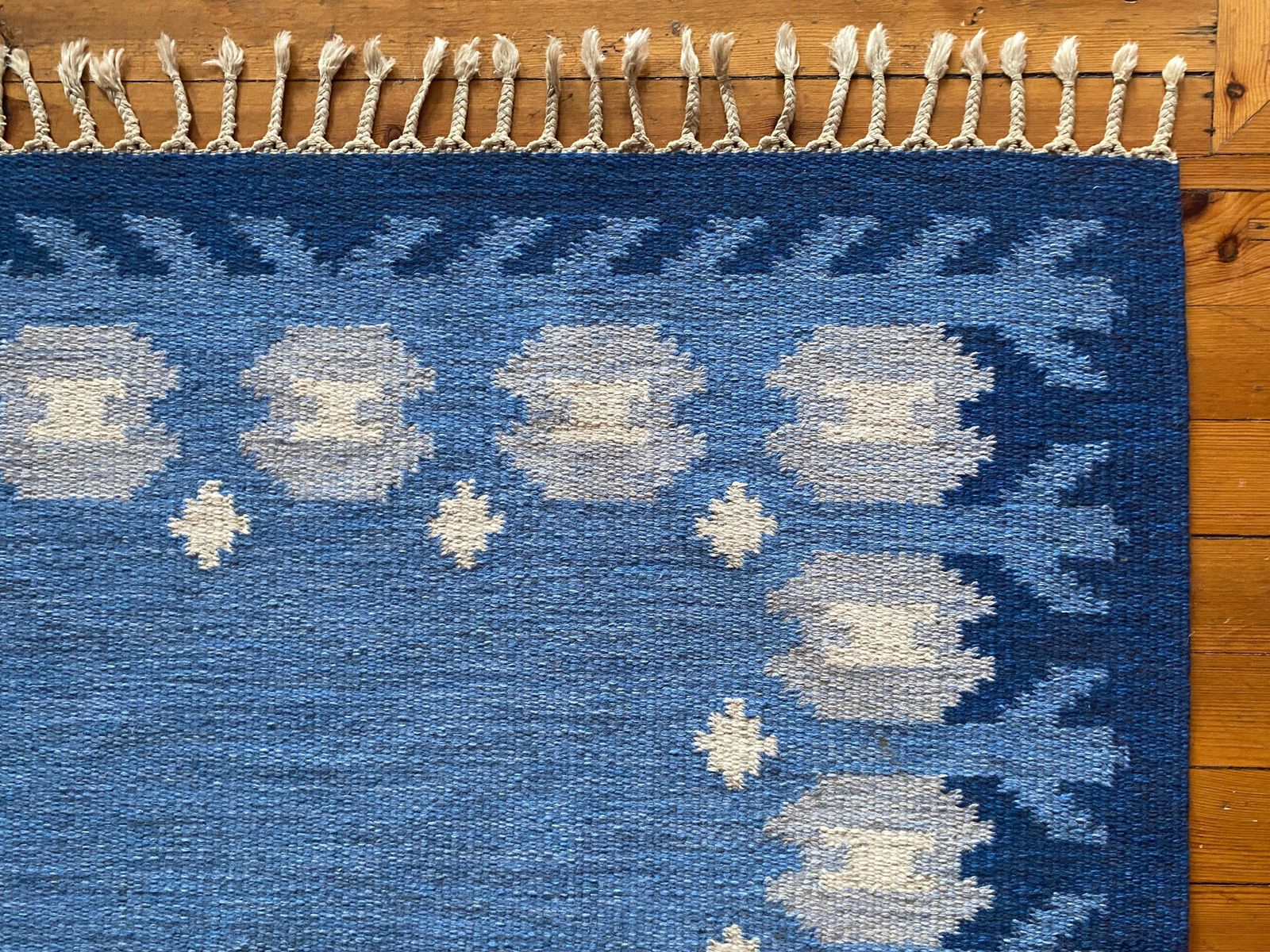 2811.0 Scandinavian Modern Blue Rölakan Flatweave Rug By Berit Koenig Woelfer Sweden photo