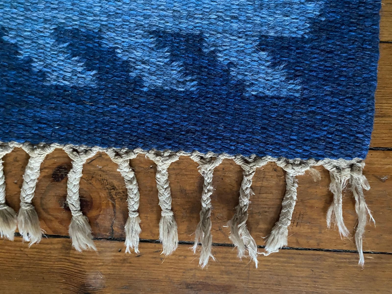 photo vintage Scandinavian Modern Blue Rölakan Flatweave Rug By Berit Koenig Woelfer Sweden