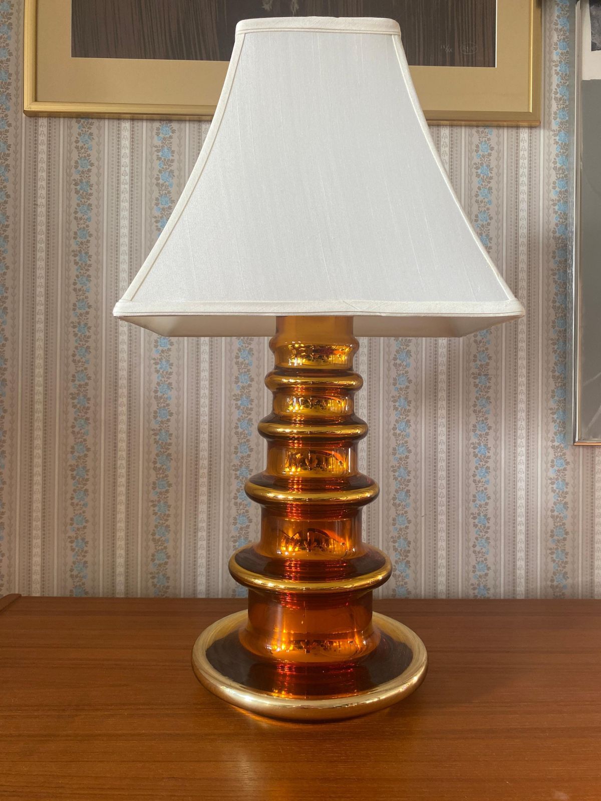 Metallic Amber Glass Table Lamp By Gustav Leek For Orrefors, 1960s photo 1258.0