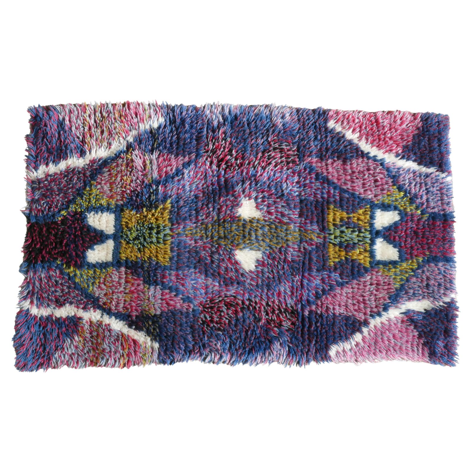 Scandinavian Modern High Pile Geometric Handmade Wool Rya Rug, Sweden 1960s