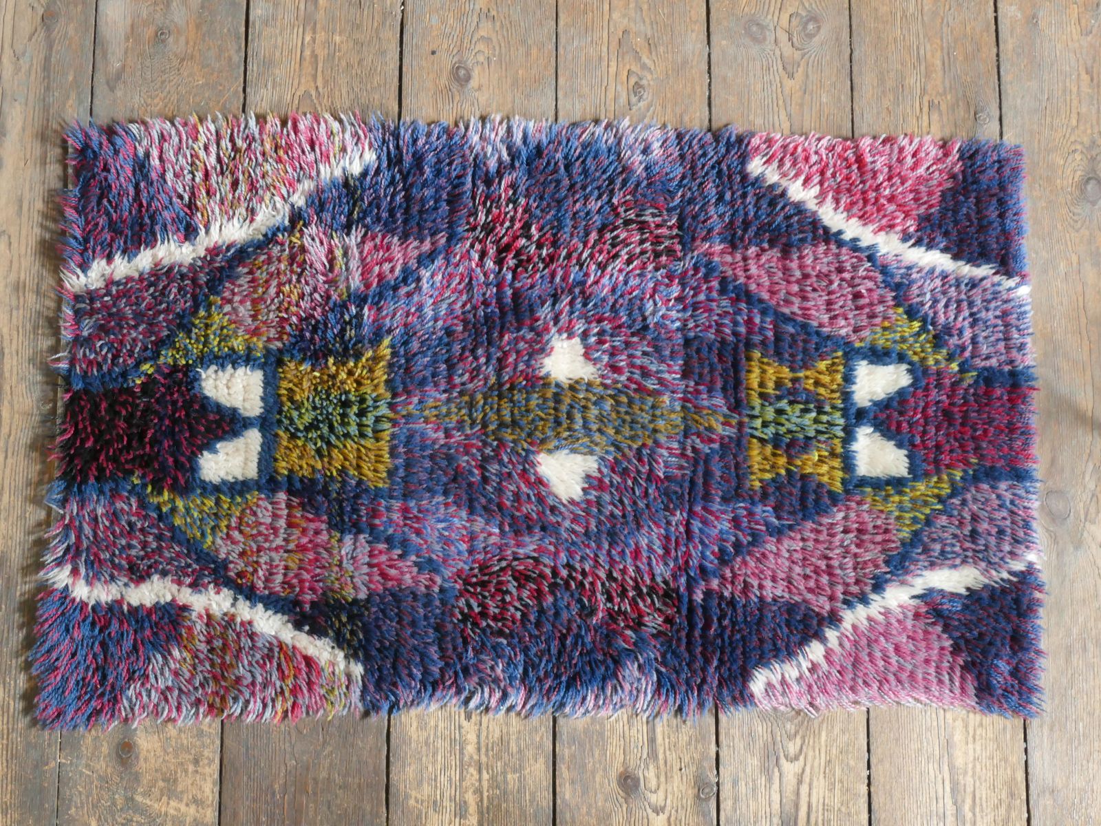 Scandinavian Modern High Pile Geometric Handmade Wool Rya Rug, Sweden 1960s photo 644.0
