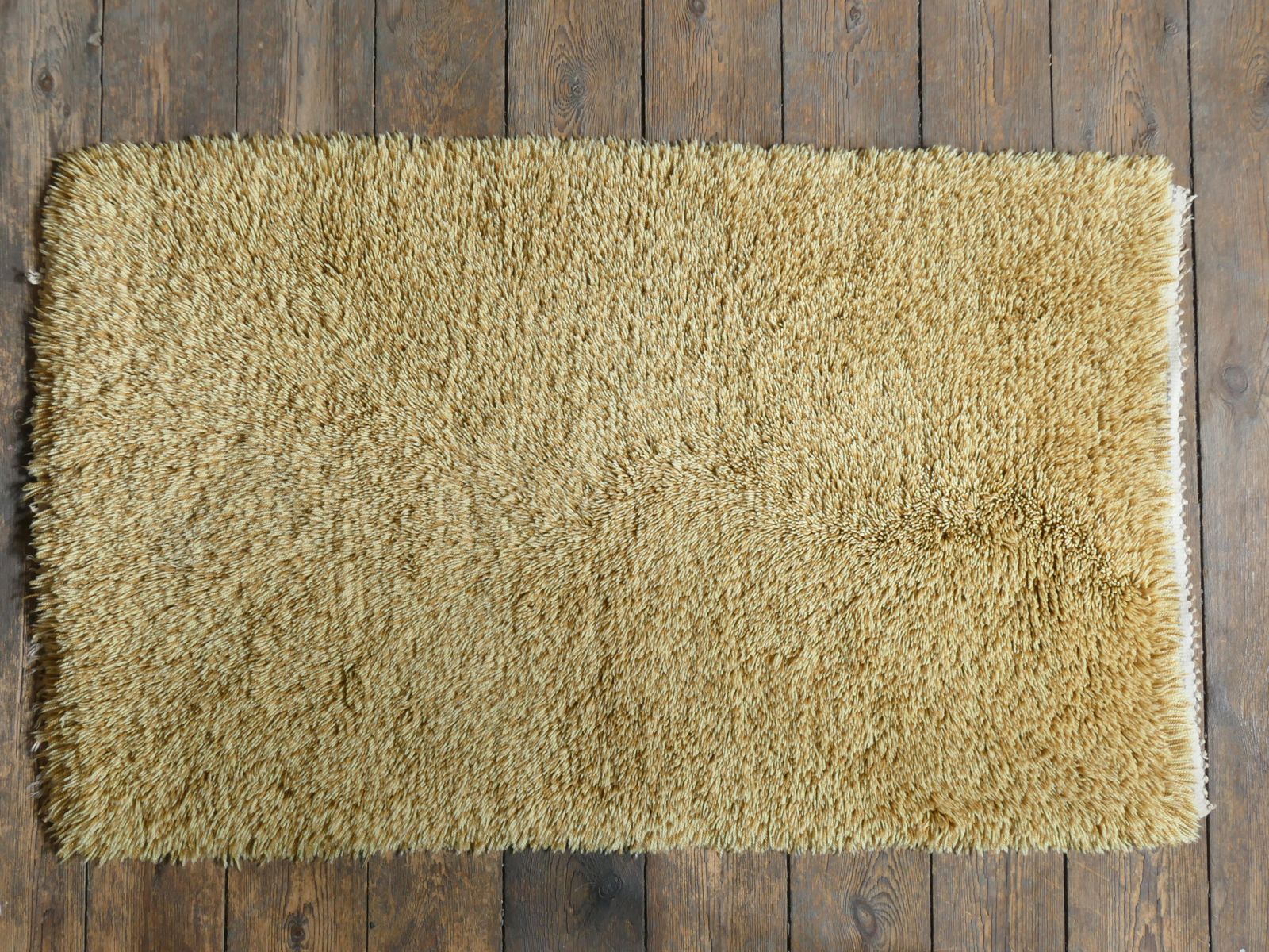 Scandinavian Modern High Pile Straw Yellow Handmade Wool Rya Rug, Sweden 1960s photo vinterior