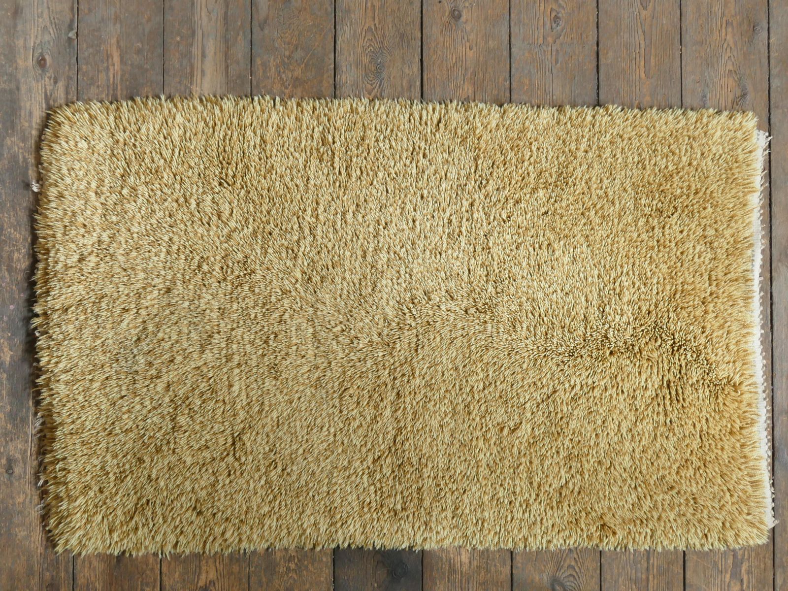 Scandinavian Modern High Pile Straw Yellow Handmade Wool Rya Rug, Sweden 1960s photo buy