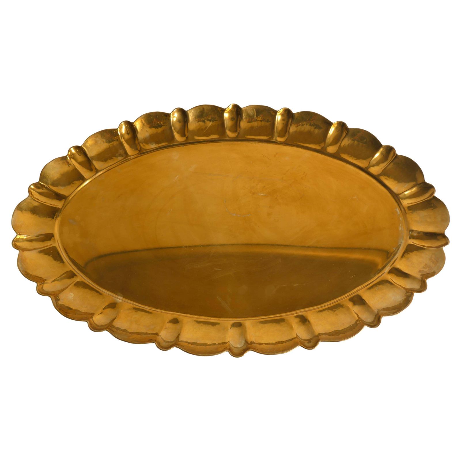 Hollywood Regency Large Oval Brass Tray By Firma Lars Holmström, Sweden 1940's