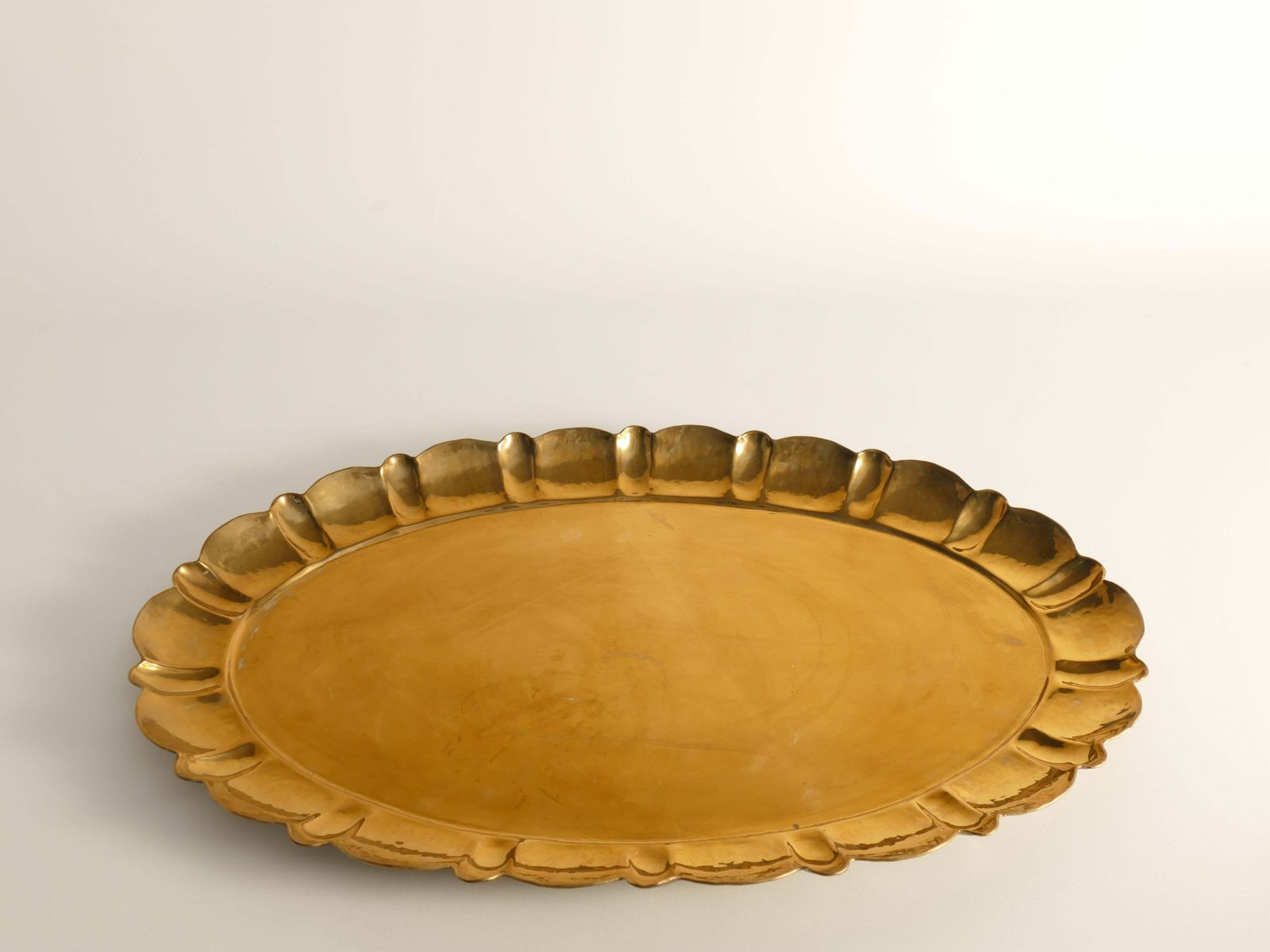 Hollywood Regency Large Oval Brass Tray By Firma Lars Holmström, Sweden 1940's photo furniture