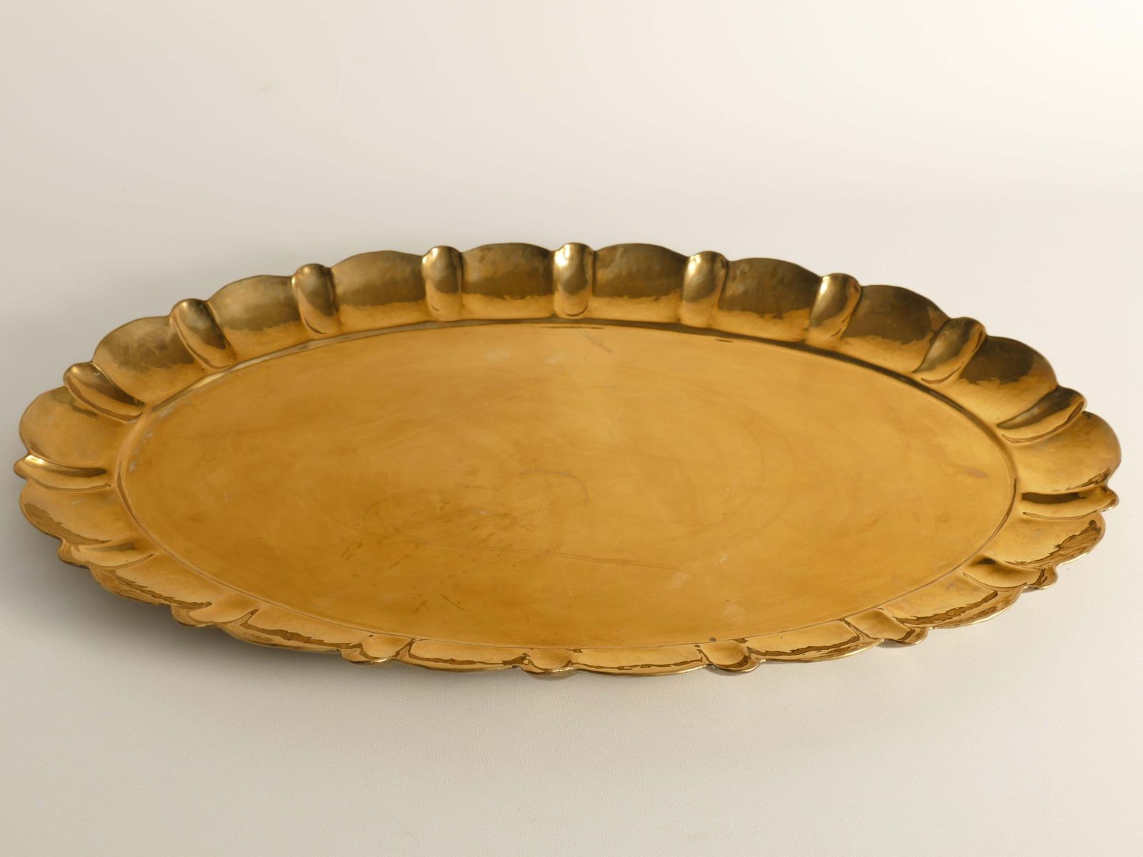 Hollywood Regency Large Oval Brass Tray By Firma Lars Holmström, Sweden 1940's photo vintage