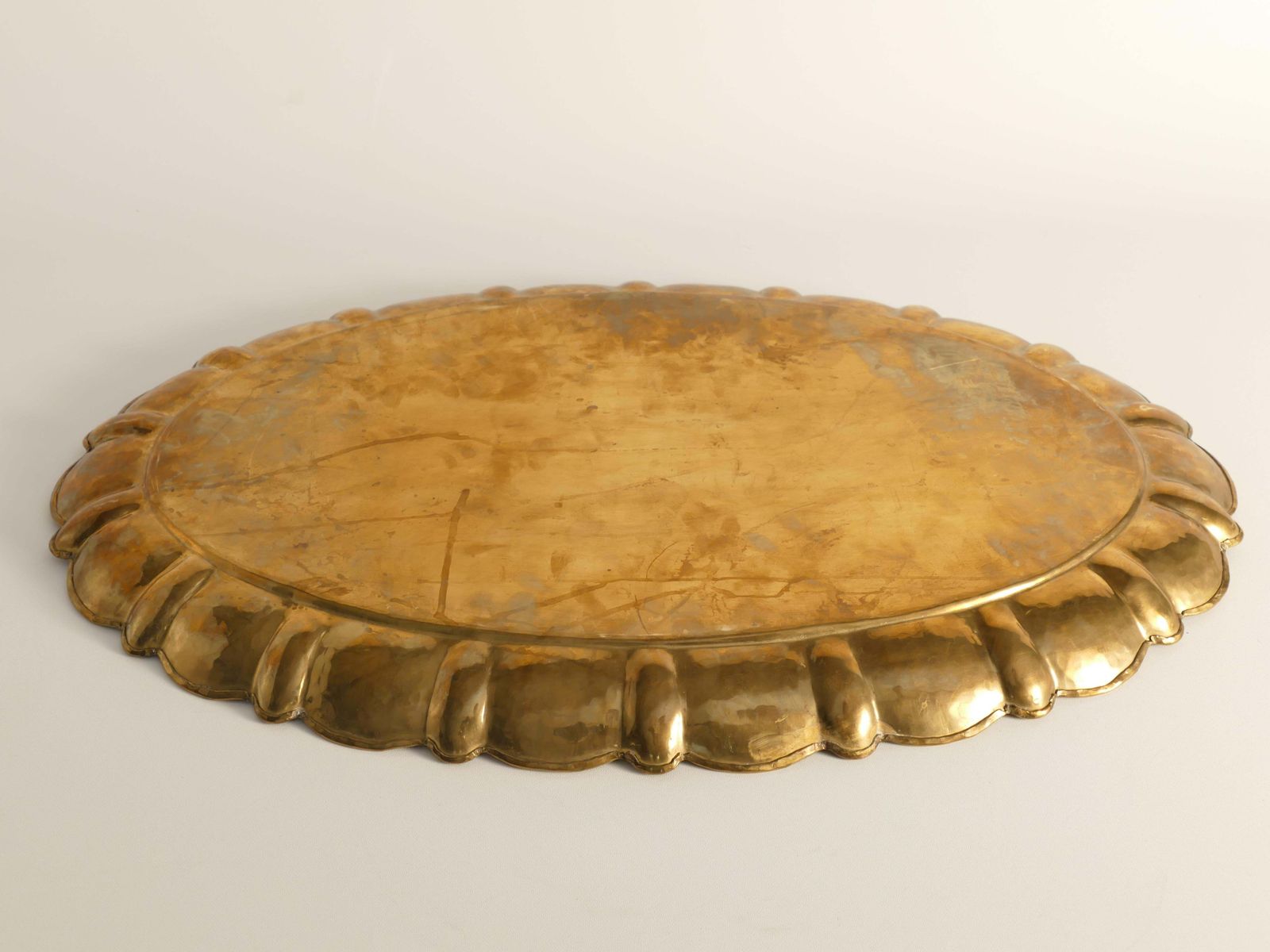 photo furniture Hollywood Regency Large Oval Brass Tray By Firma Lars Holmström, Sweden 1940's