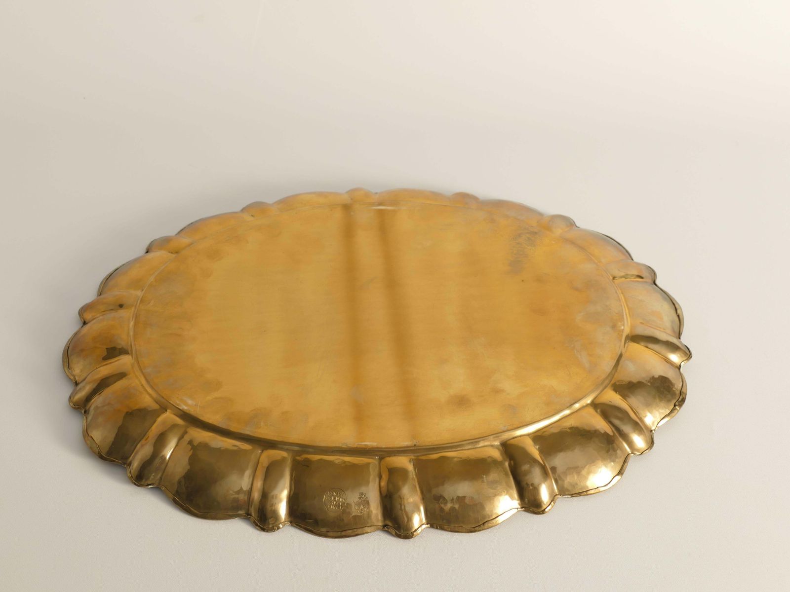 Hollywood Regency Large Oval Brass Tray By Firma Lars Holmström, Sweden 1940's photo vintage