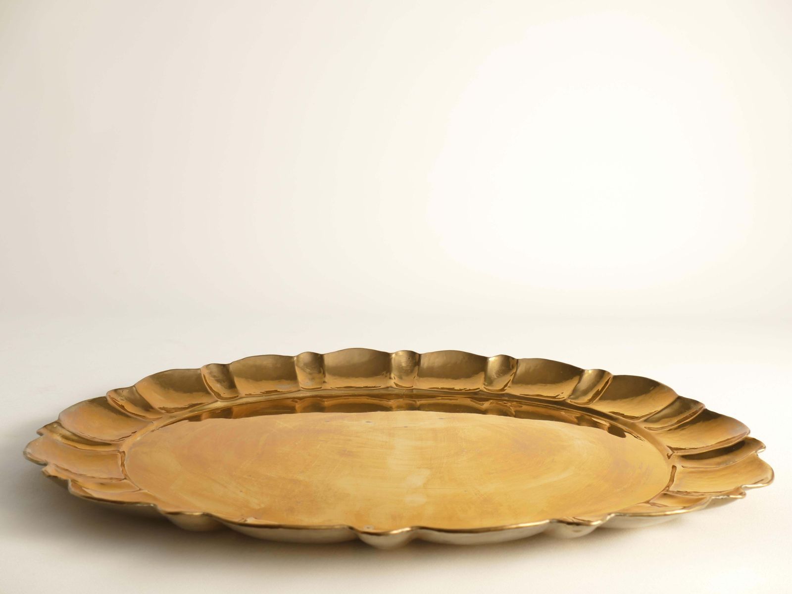 photo furniture Hollywood Regency Large Oval Brass Tray By Firma Lars Holmström, Sweden 1940's