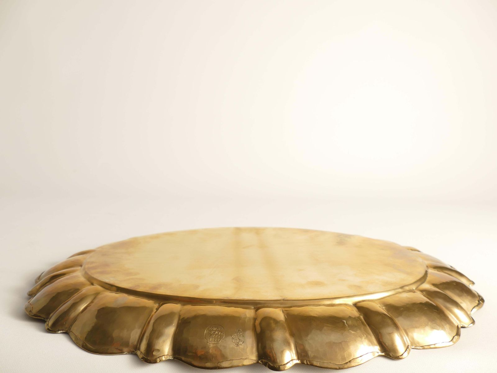407.0 Hollywood Regency Large Oval Brass Tray By Firma Lars Holmström, Sweden 1940's photo