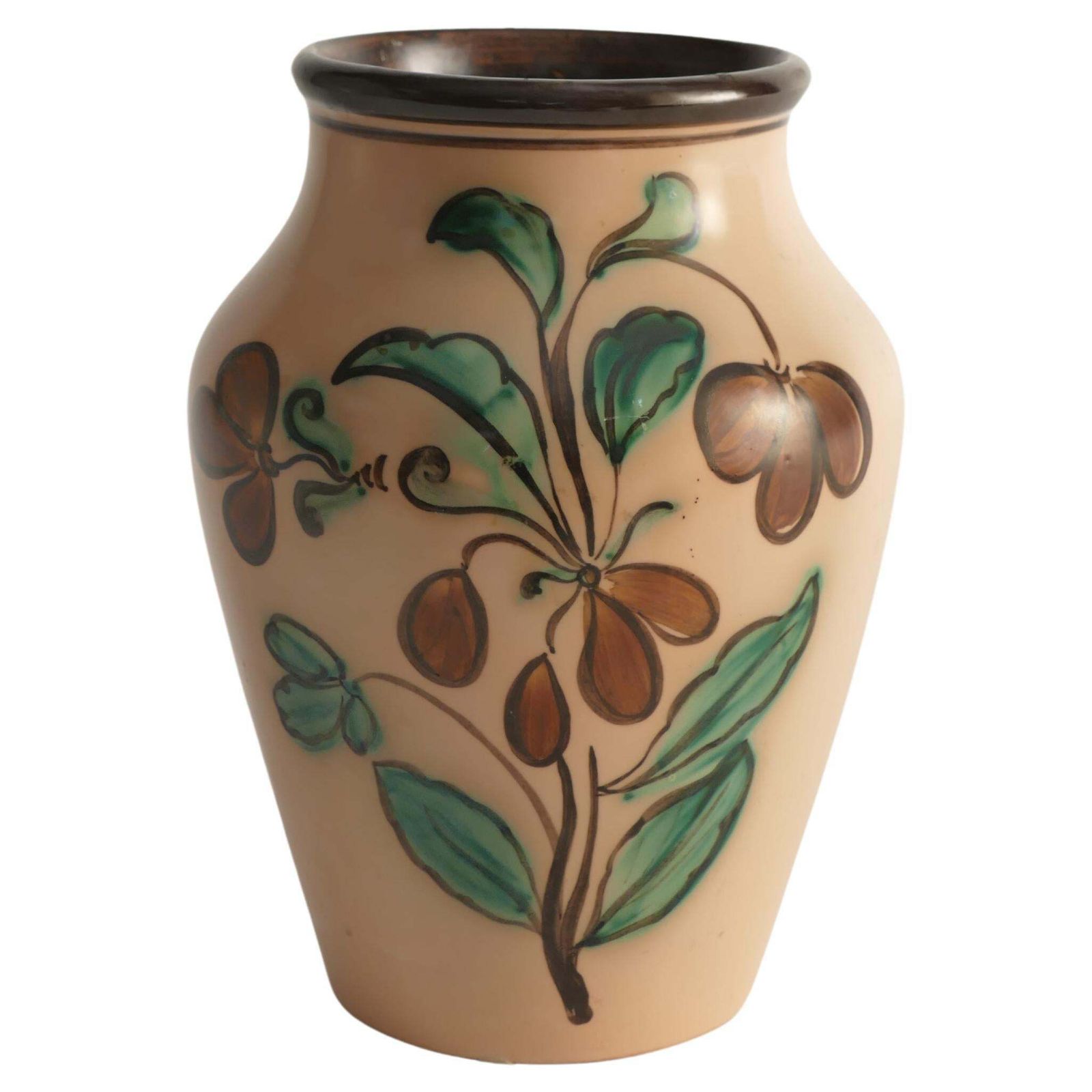 Art Nouveau Flower Motif Earthenware Vase By Sala, Sweden 1920s