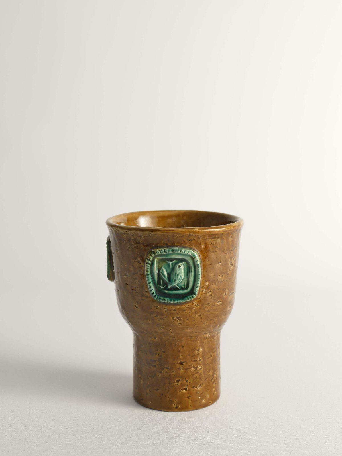 Mustard Brown Stoneware Vase With Celadon Green Birds By Aldo Londi For Bitossi photo Home Decor