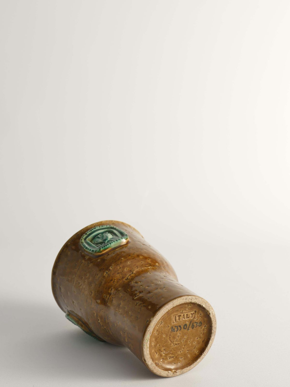 Mustard Brown Stoneware Vase With Celadon Green Birds By Aldo Londi For Bitossi photo vintage